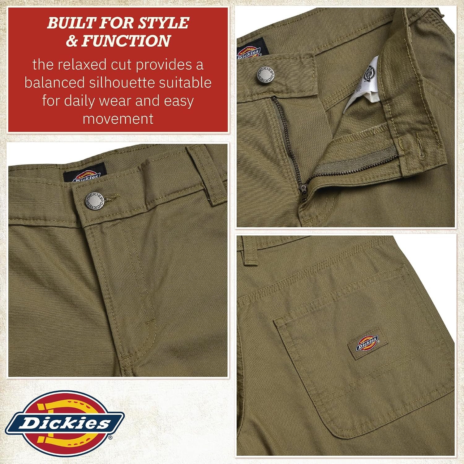 Dickies Womens Cargo Pants - Relaxed Straight Leg Rugged Duck Canvas Non Stretch Work Pants for Women Casual Utility Workwear