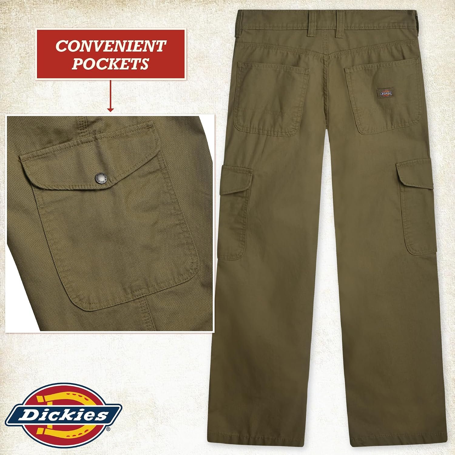 Dickies Womens Cargo Pants - Relaxed Straight Leg Rugged Duck Canvas Non Stretch Work Pants for Women Casual Utility Workwear