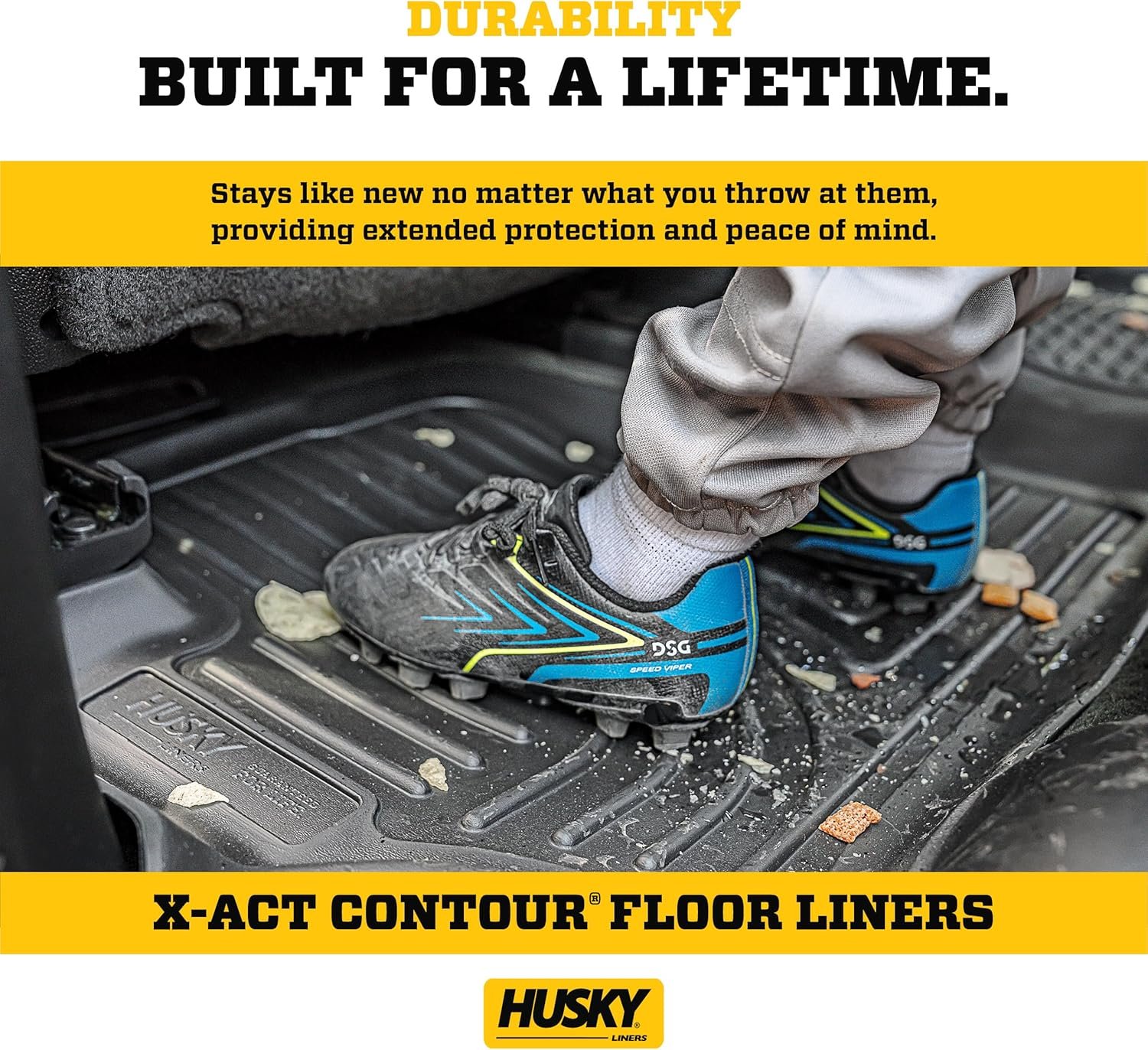 Husky Liners X-act Contour Floor Mats | Fits 2019-2026 Chevrolet Silverado & GMC Sierra 1500 & 2020-2026 Silv./Sierra 2500/3500 Crew CAB ONLY w/underseat strg | Front & 2nd Row, 3-pc Black - 54208