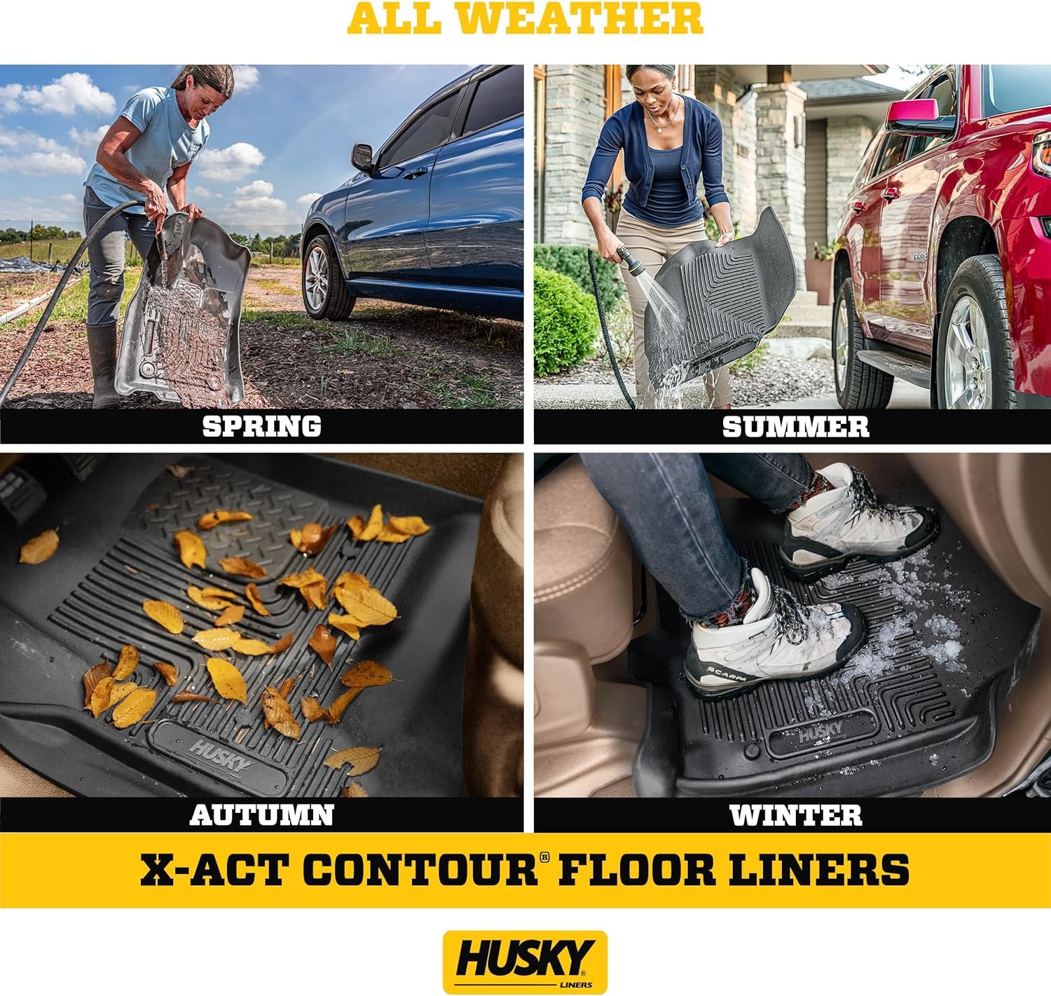 Husky Liners X-act Contour Floor Mats | Fits 2019-2026 Chevrolet Silverado & GMC Sierra 1500 & 2020-2026 Silv./Sierra 2500/3500 Crew CAB ONLY w/underseat strg | Front & 2nd Row, 3-pc Black - 54208
