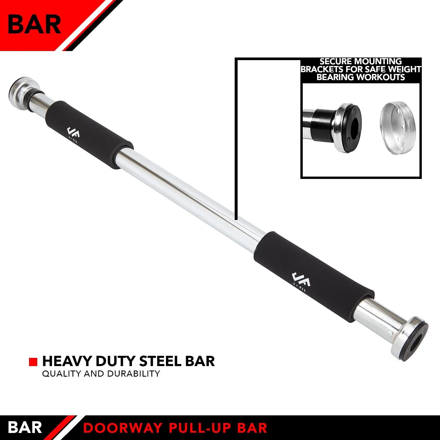 JFIT Deluxe Multi Exercise Doorway Pull-Up Bar with Comfort Grips, 40-Inch