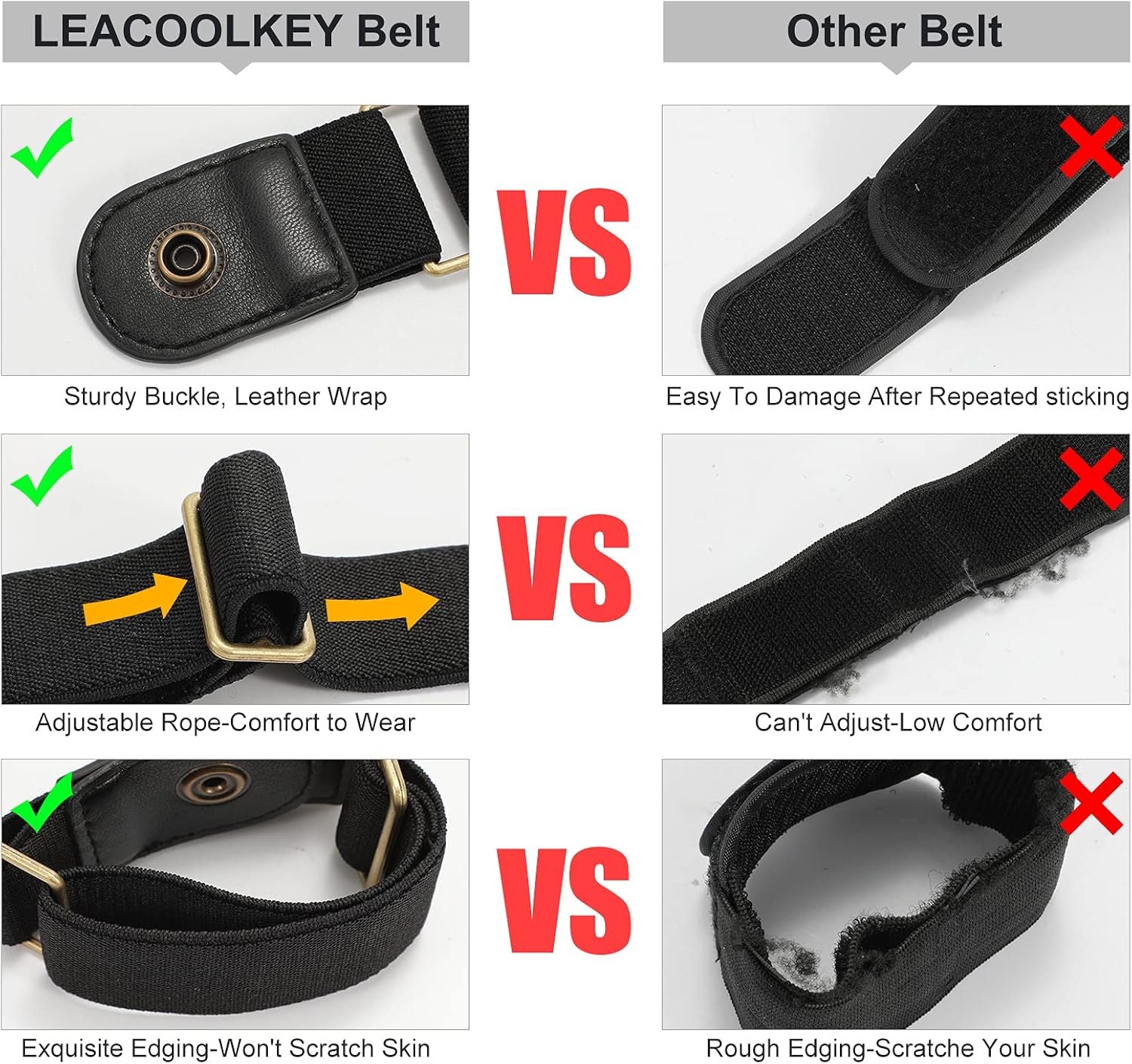 LEACOOLKEY No Buckle Stretch Belt for Women/Men—2 Pack Elastic Invisible Belt for Jeans