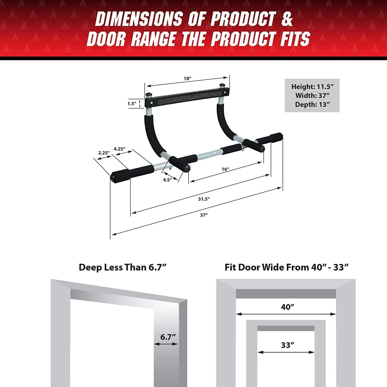 Upgrade Pull Up Bar for Doorway - Max Capacity 330 lbs, Portable Upper Body Workout Bar for Strength Training