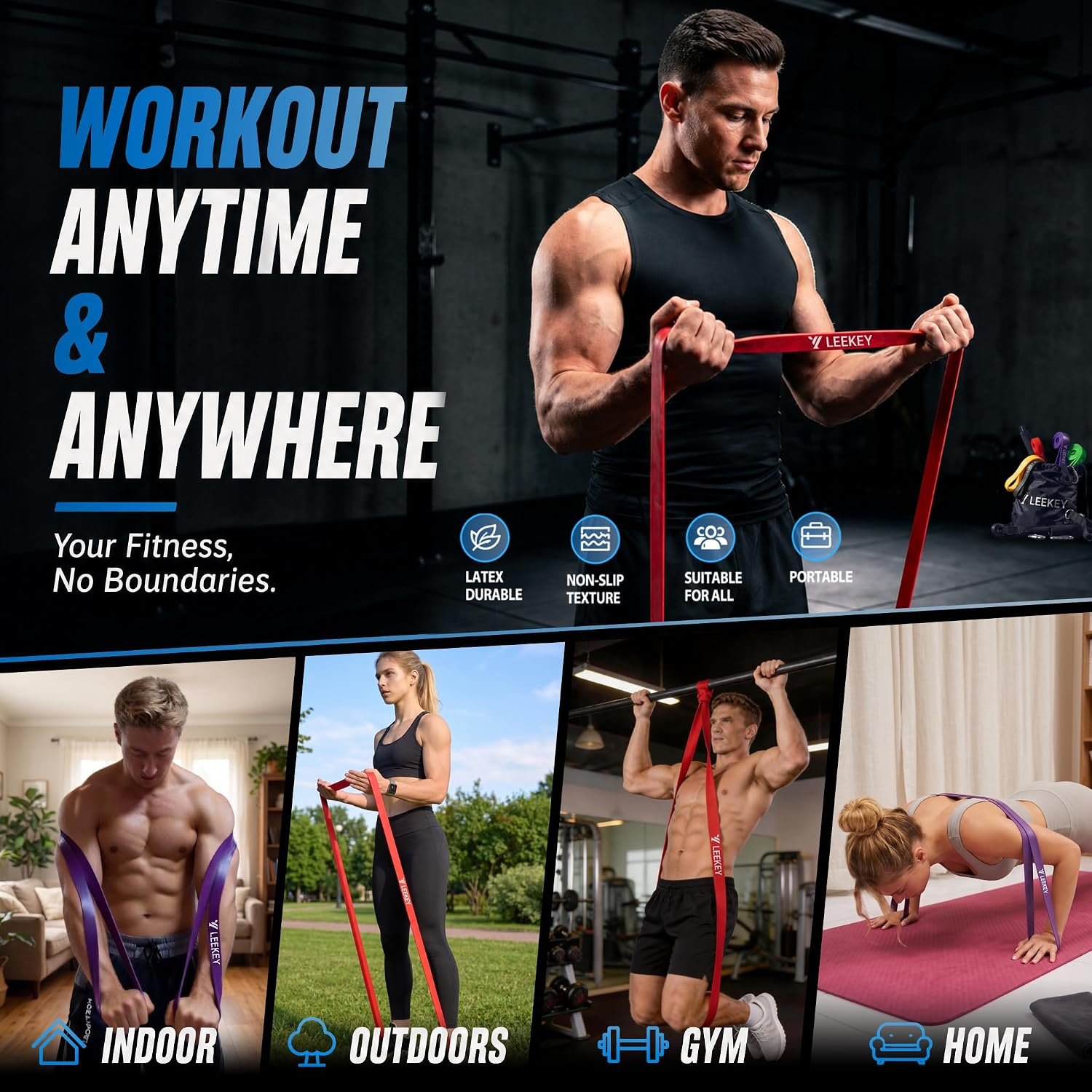 LEEKEY Pull Up Assistance Bands,Muit Levels Resistance Bands for Senior/Adults,Exercise Bands with Door Anchor, Strength Bands for Fitness Training, Physical Therapy,Home Gym Workouts