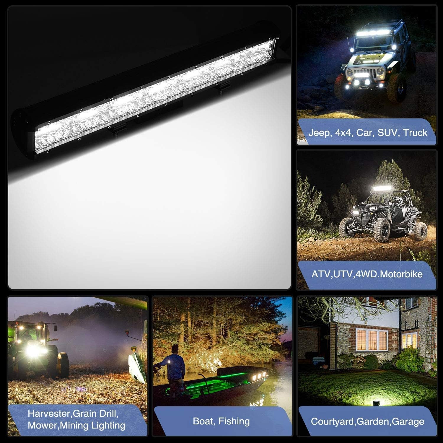 Nilight ZH409 20 Inch 420W Triple Row Flood Spot Combo 42000LM LED Light Bar with Heavy Duty Off-Road Wiring Harness, 2 Years Warranty, White