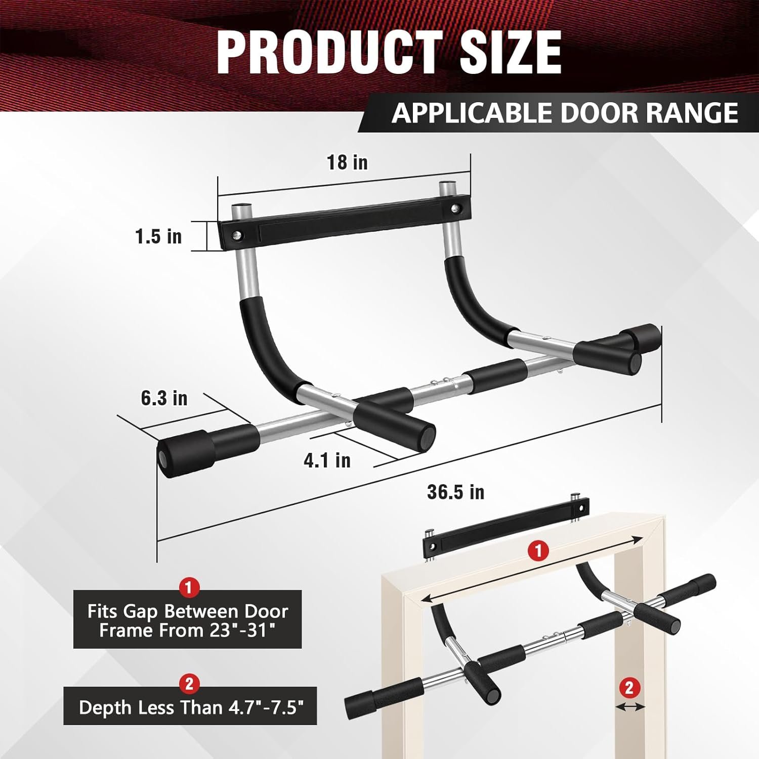 Pull Up Bar for Doorway, Upgrade Chin up Bar for Doorway Without Screws, Portable Strength Training Door Frame Pull-up Bars, Door Workout Bar with Foam Grips for Home