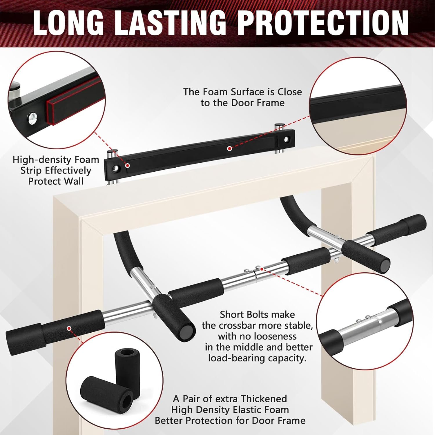 Pull Up Bar for Doorway, Upgrade Chin up Bar for Doorway Without Screws, Portable Strength Training Door Frame Pull-up Bars, Door Workout Bar with Foam Grips for Home