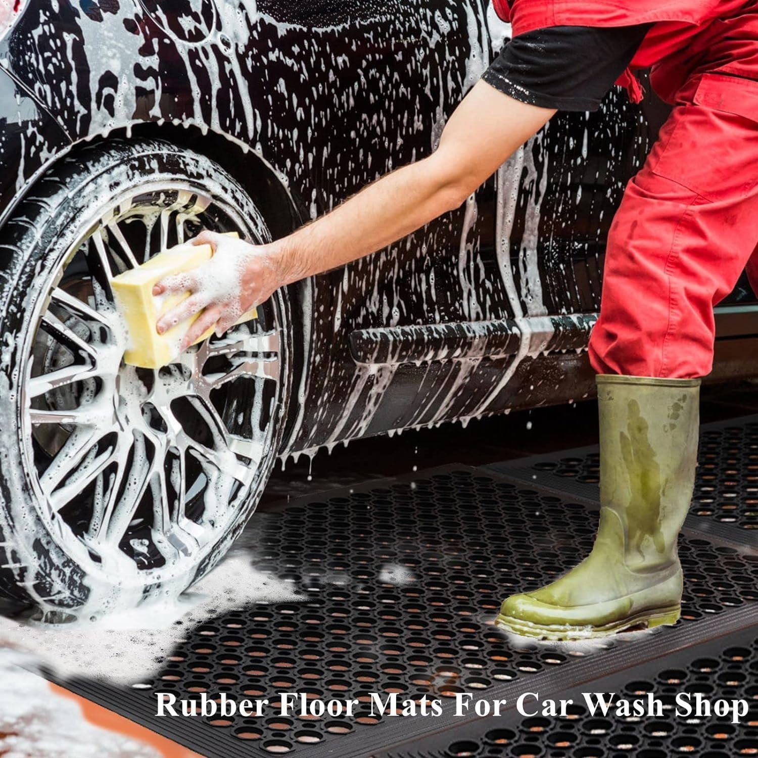 Rubber Floor Door Mats Outdoor Entrance Commercial Restaurant Kitchen Anti Fatigue Rubber Drainage Mat New Non Slip Bar Floor Mat for Garage Use Black 36inch x 60inch from SallyMall