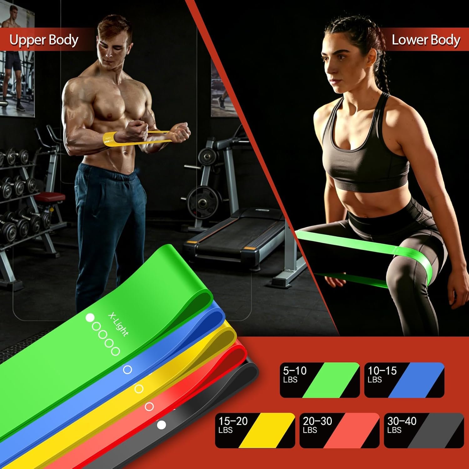 Resistance Bands for Working Out, 5 Levels Resistance Exercise Bands with Woven Bag, Bands for Working Out Women Men, Yoga, Pilates, Rehabilitation Training