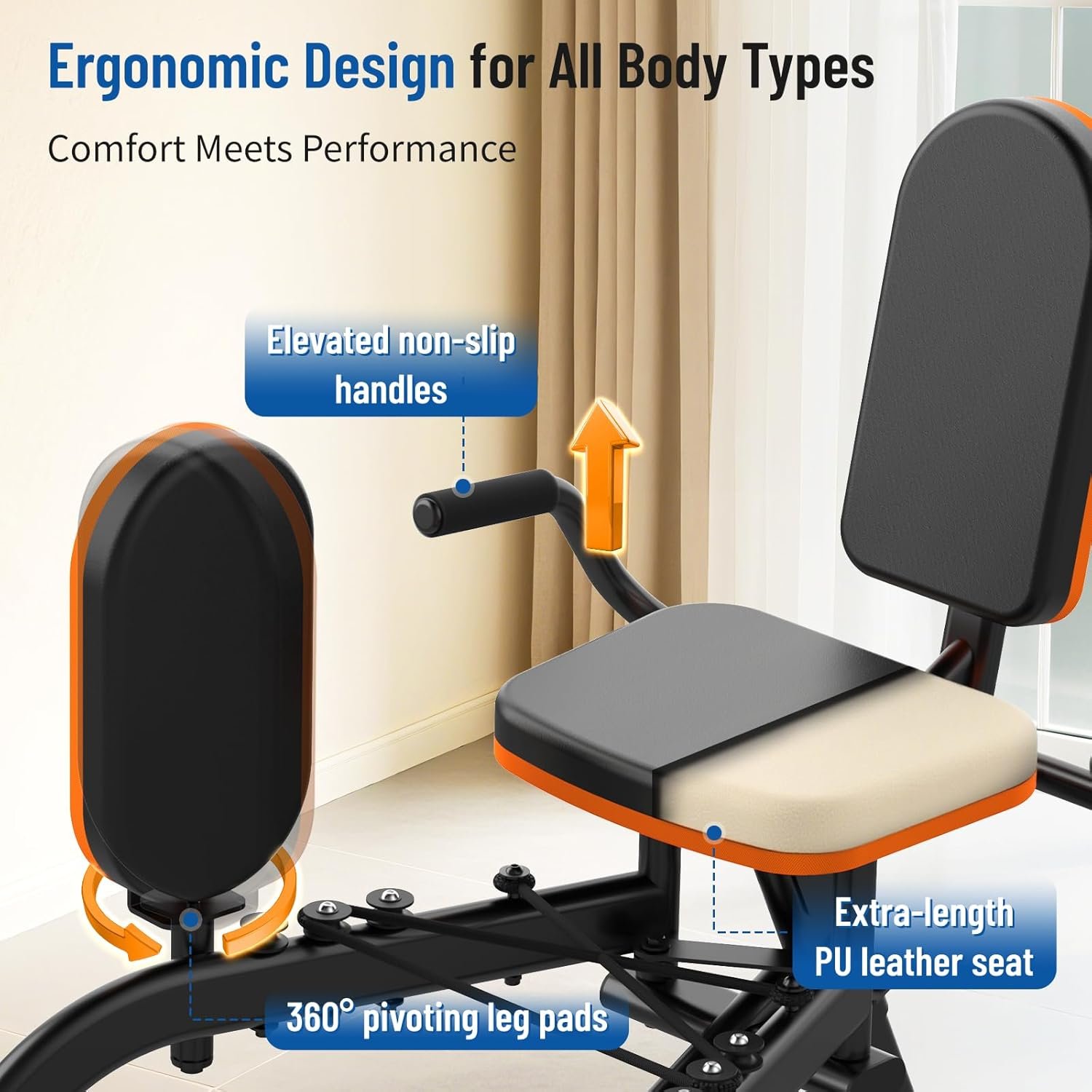 HXD-ERGO Hip Abductor Machine for Home Gym, Glute Machine & Thigh Workout Equipment, Booty Builder with Plush Padding, Compact Leg Exercise Euipment for Women & Men