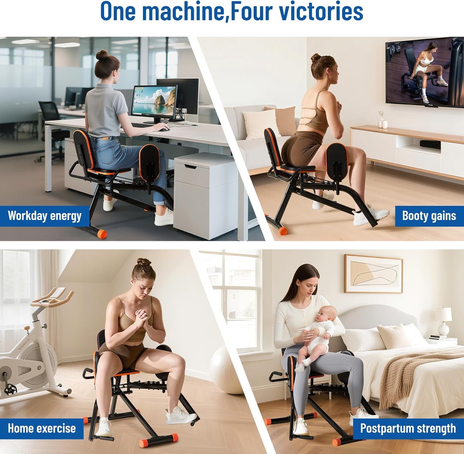 HXD-ERGO Hip Abductor Machine for Home Gym, Glute Machine & Thigh Workout Equipment, Booty Builder with Plush Padding, Compact Leg Exercise Euipment for Women & Men