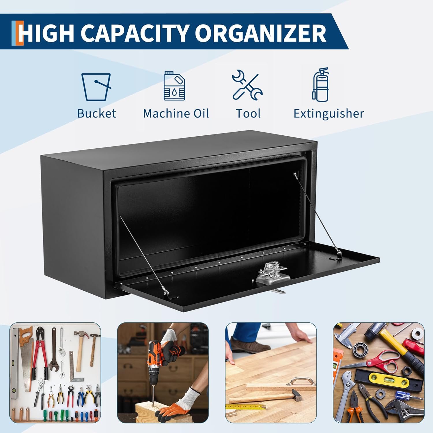 Garvee Black Steel Truck Bed Tool Box, Trailer Tongue Box, Truck Storage Organizer Tool Chest For Truck Bed, RV, Trailer (14 * 16 * 24-Black)