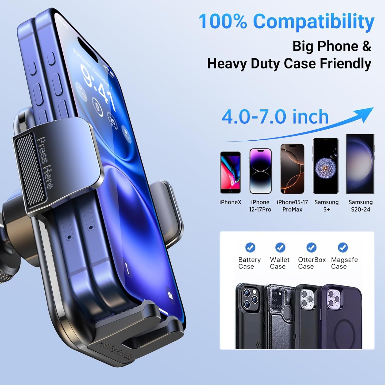 3-in-1 Car Phone Holder [122+LBS Strongest Suction & Stable Clamp Arm] 360° Adjustable Car Phone Mount, Cell Phone Holders for Your Car for Dashboard Vent, All Smartphones & Car Models