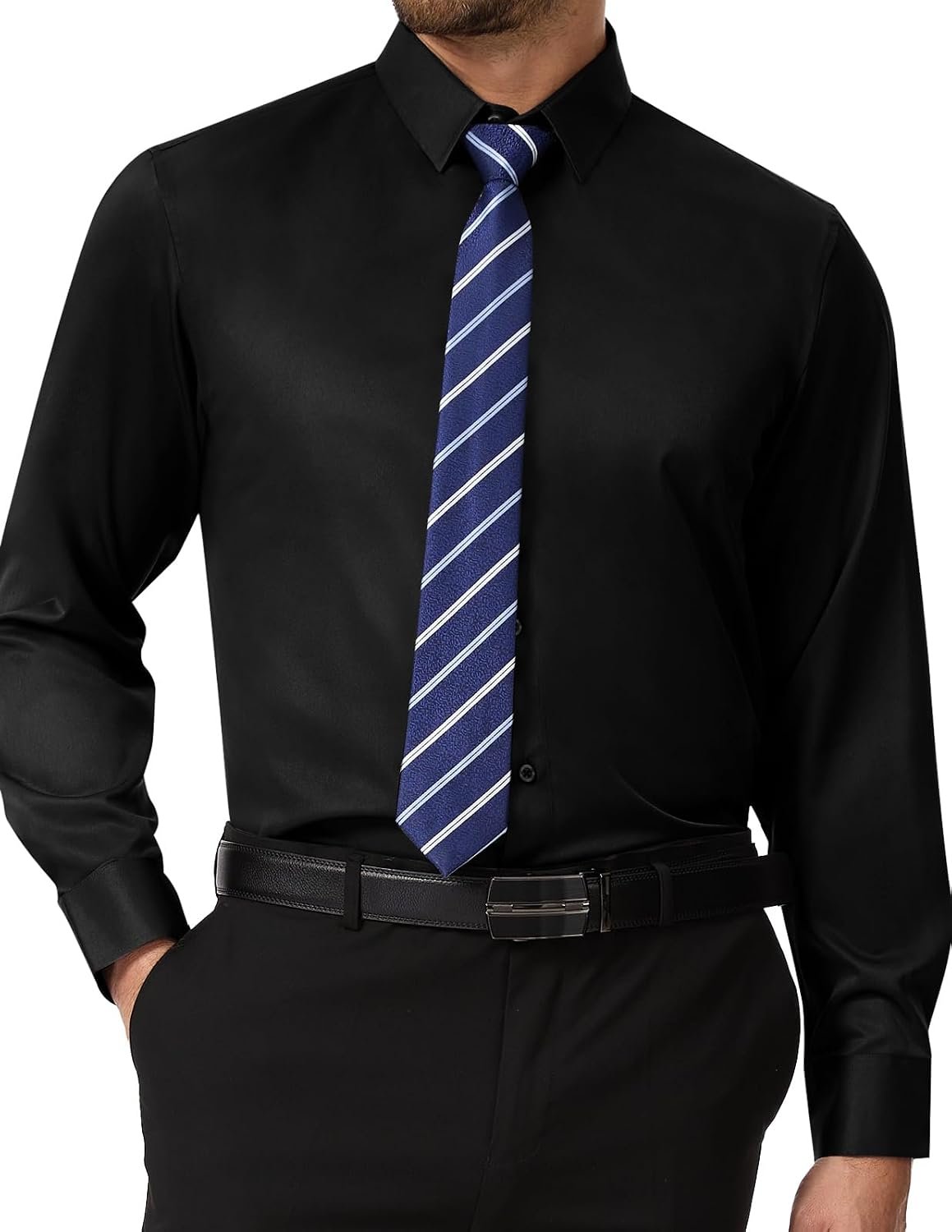 Mens Dress Shirts Long Sleeve Built in Collar Stays Wrinkle-Free Button Down Shirt Regular Fit Dress Shirt S-4XL