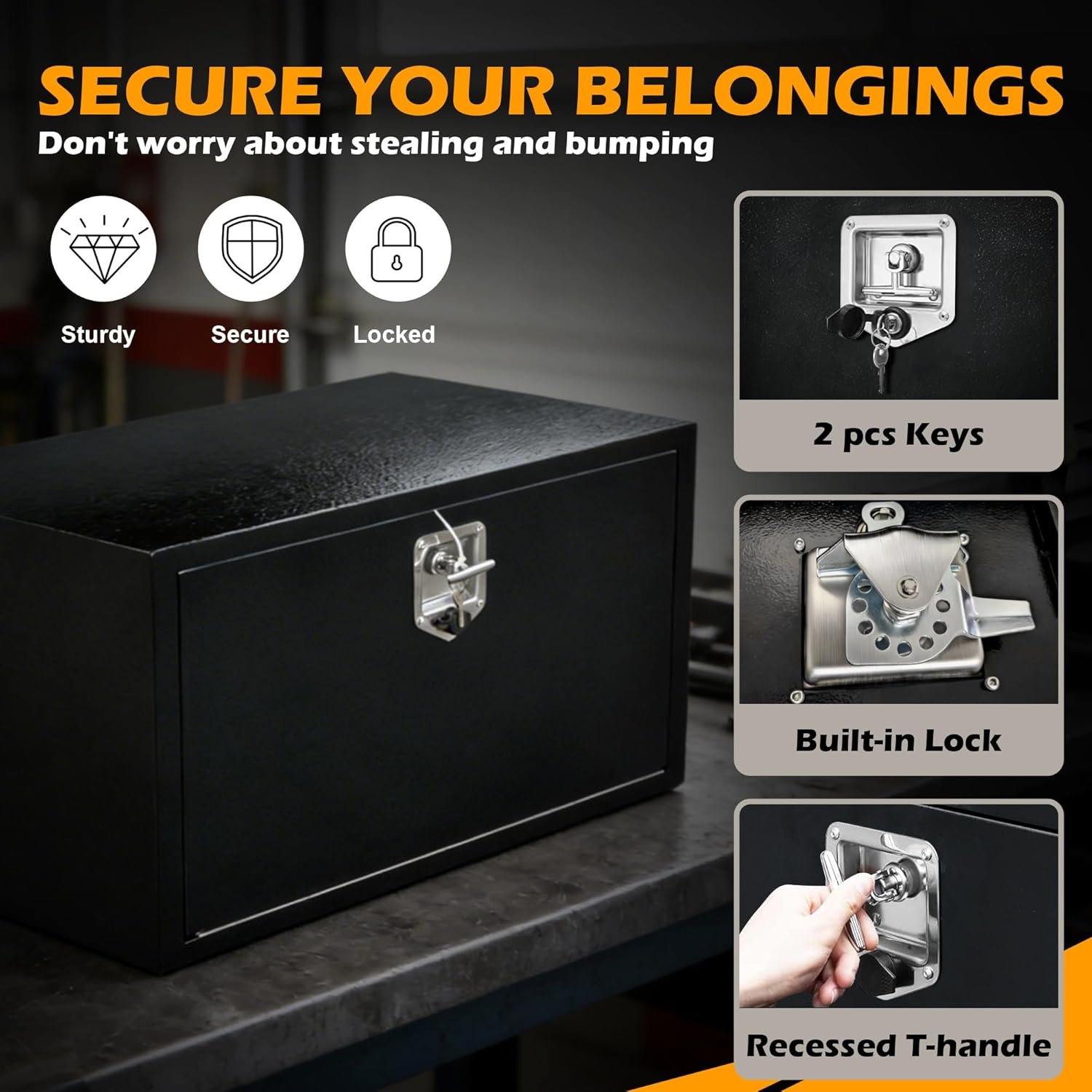 30" Underbody Truck Tool Box, Heavy Duty Steel Underbody Toolbox with T-Handle Lock & Weatherproof Seal, Lockable Truck Trailer Tool Box for Pickup, Flatbed, RV, Van, Utility Tractor - 30 x 18 x 18