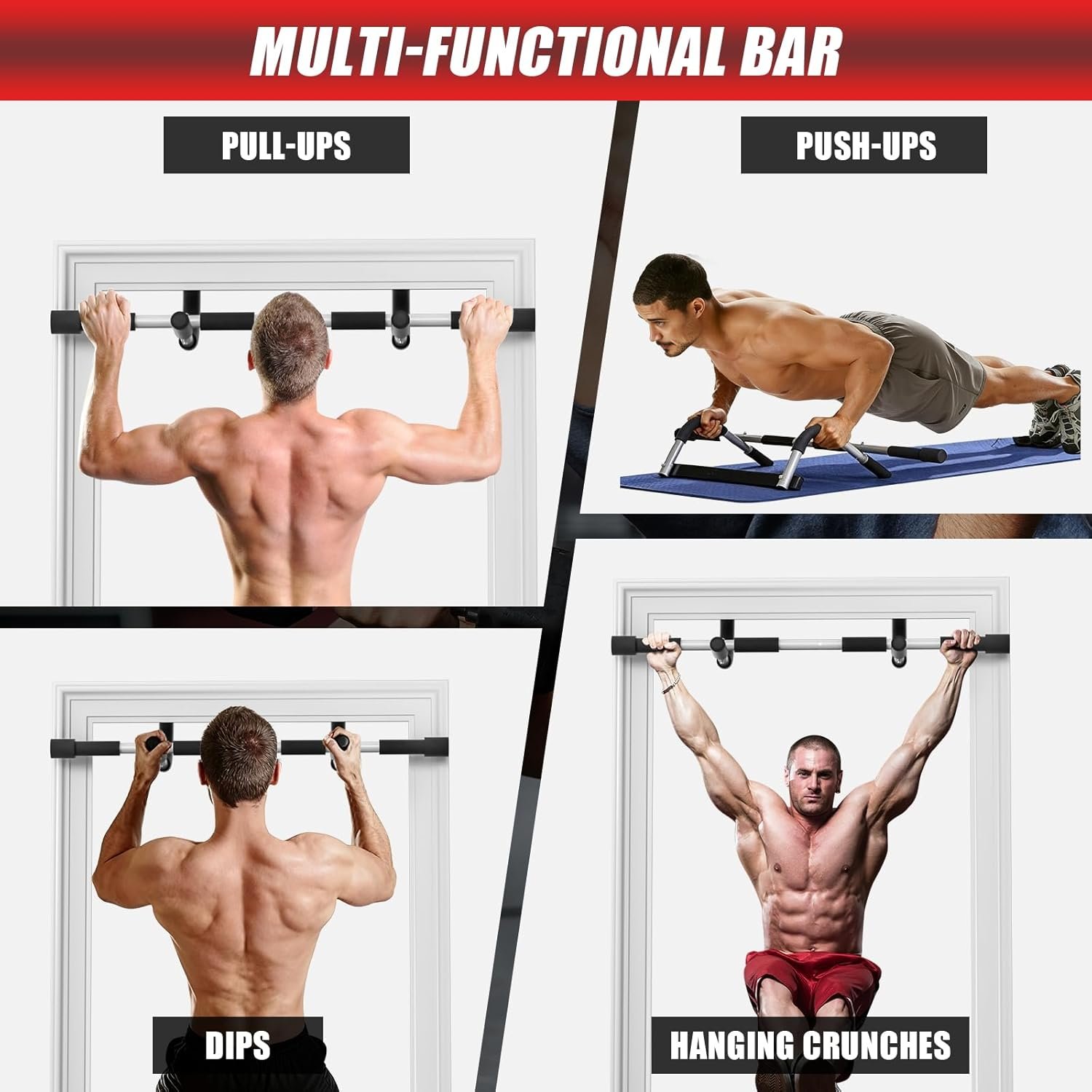 Pull Up Bar for Doorway, Portable Pull-up Bar for Strength Training, Body Fitness Workout Bar With Thickened Steel, Indoor Chin-Up Bar&Upper Body Workout Bar Fitness Trainer for Home and Gym