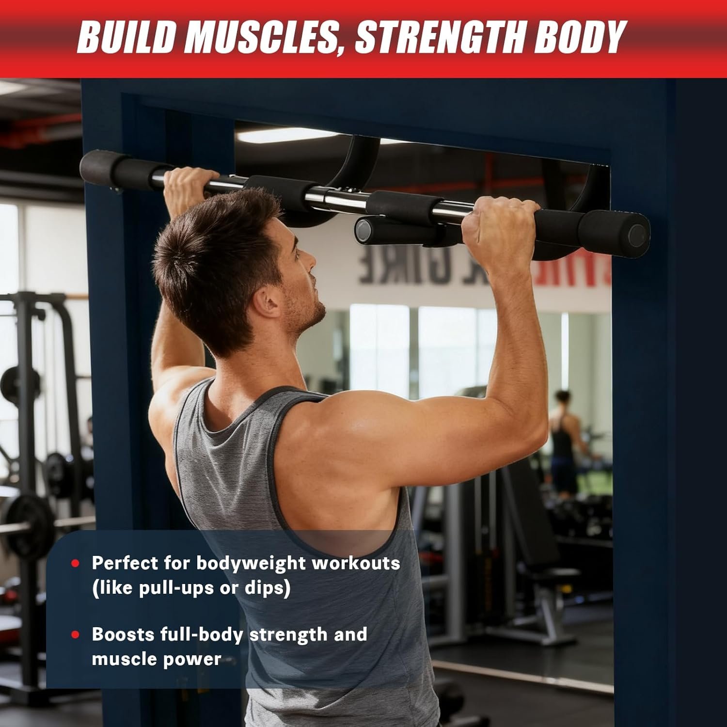 Pull Up Bar for Doorway, Portable Pull-up Bar for Strength Training, Body Fitness Workout Bar With Thickened Steel, Indoor Chin-Up Bar&Upper Body Workout Bar Fitness Trainer for Home and Gym