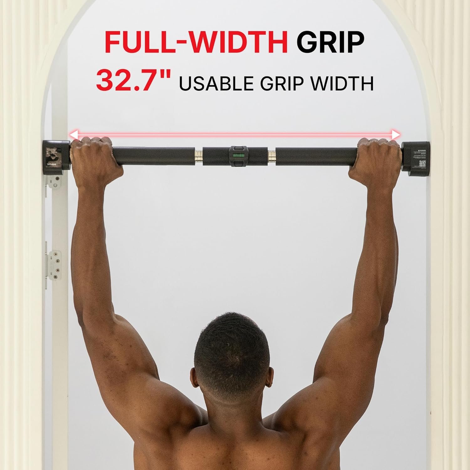 Doorway Pull Up Bar, Patented Flat Structure with Uninterrupted Full-Length Grip, Extra Wide 26.8–32.7", 573 lbs Capacity, Adjustable 31.8–36.6" Doorways, Tool-Free Installation