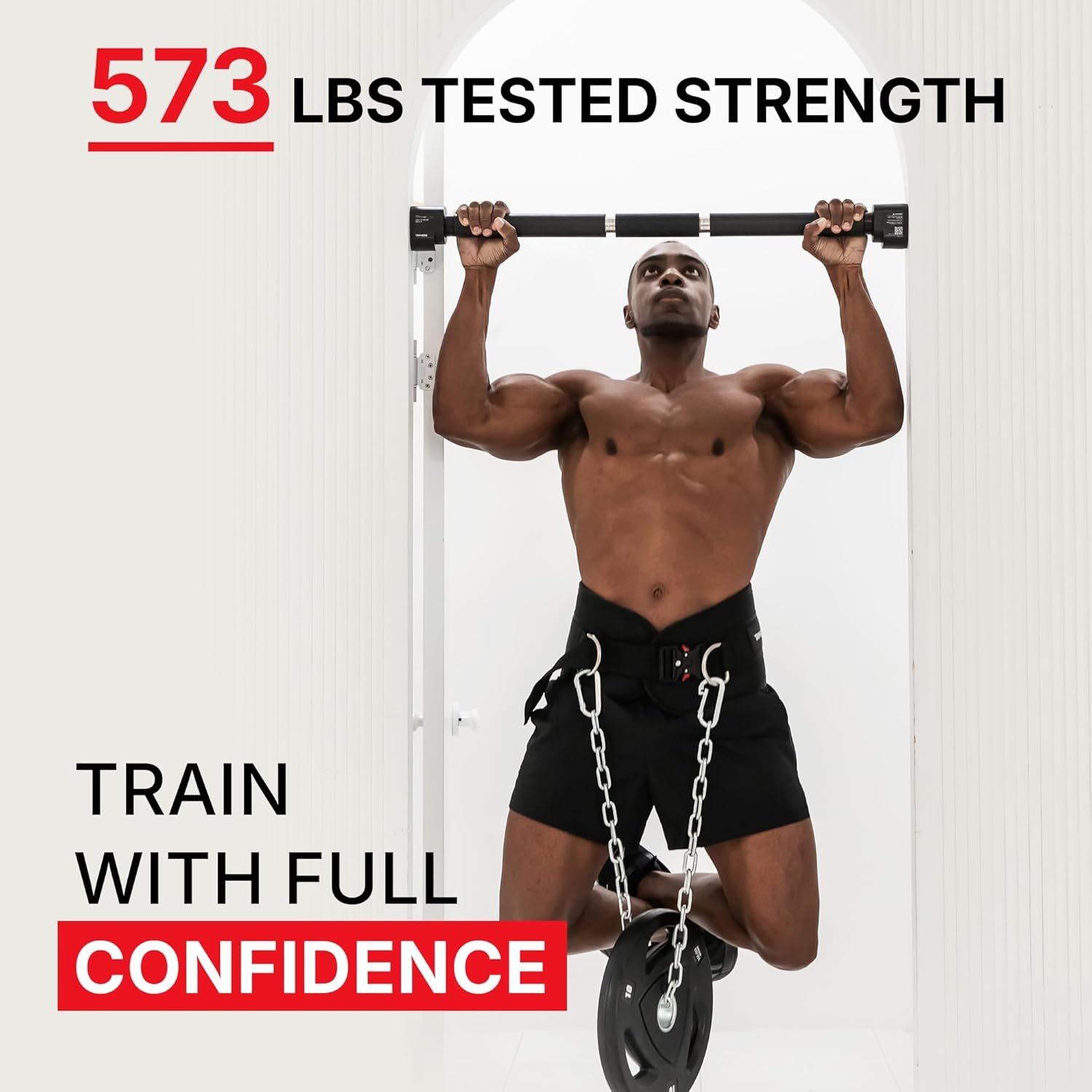 Doorway Pull Up Bar, Patented Flat Structure with Uninterrupted Full-Length Grip, Extra Wide 26.8–32.7", 573 lbs Capacity, Adjustable 31.8–36.6" Doorways, Tool-Free Installation