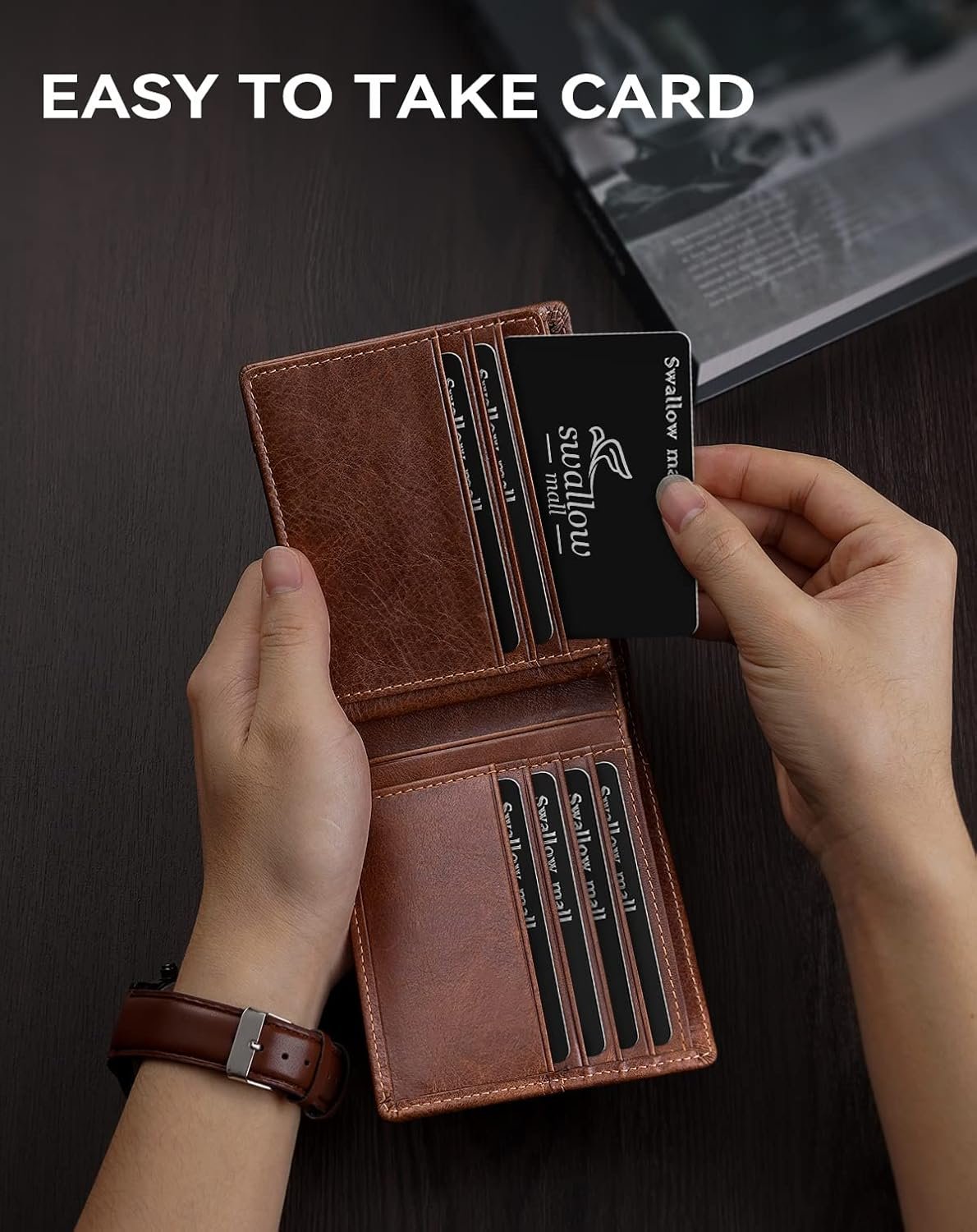 Swallowmall Mens Wallet Rfid Blocking Leather Wallet for Men Bifold Wallets with 1 ID Window 16 Card Slot