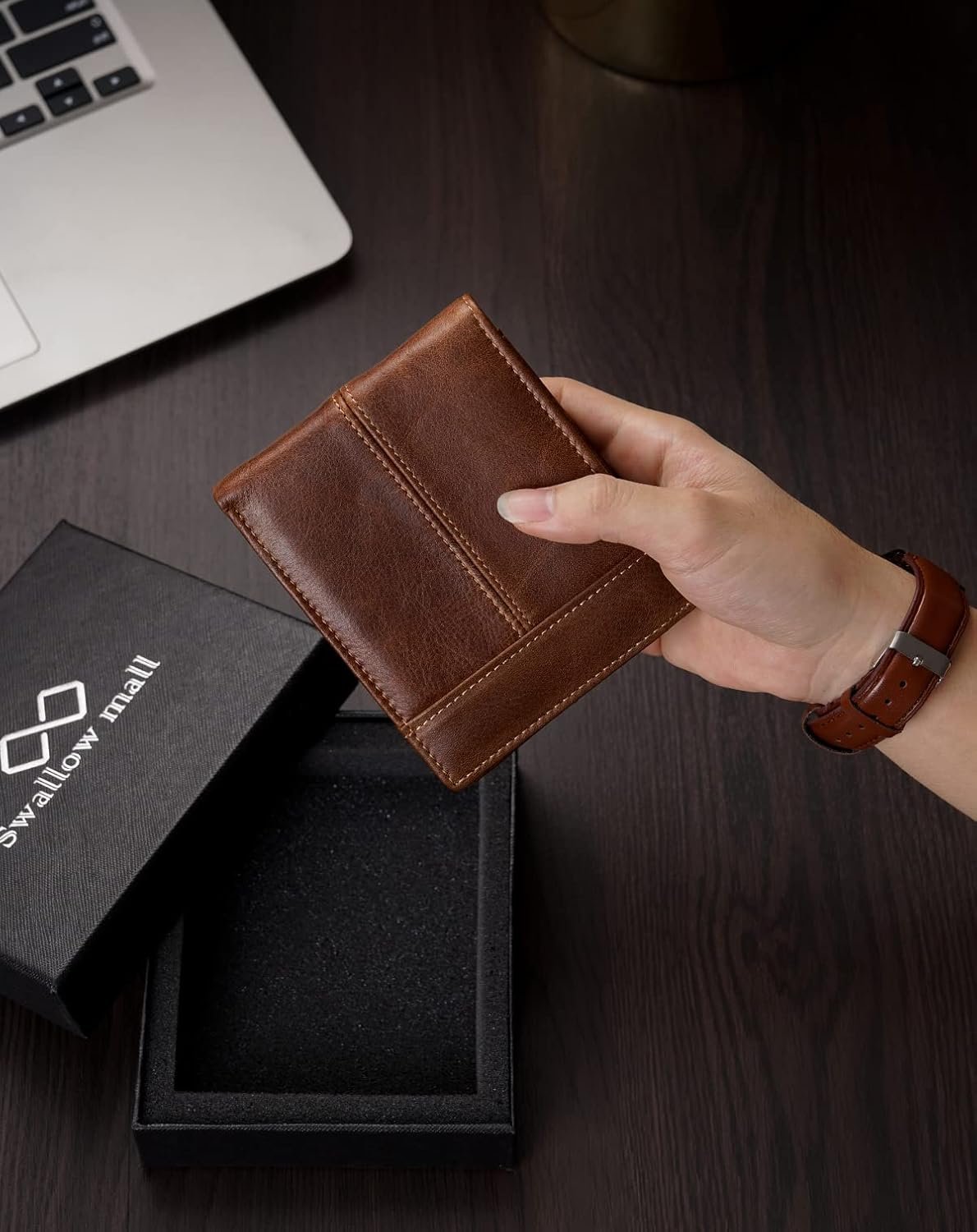 Swallowmall Mens Wallet Rfid Blocking Leather Wallet for Men Bifold Wallets with 1 ID Window 16 Card Slot