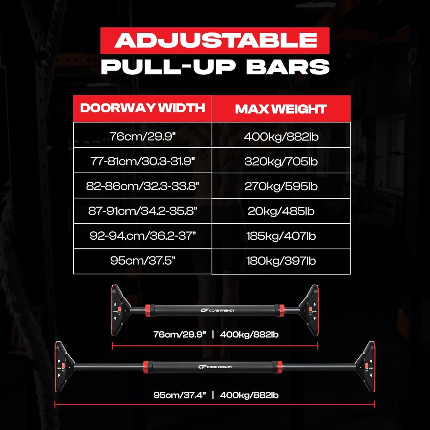 Doorway Pull Up Bar, No Screws or Drilling, Holds 880 lb, Chin Up Bar with 5 Resistance Bands, 2 Wrist Wraps and Carry Bag, 4-Point Locking, Adjustable Width Home Gym Bar for Upper Body Workout