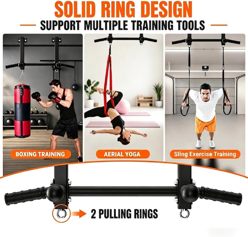 Joist Mounted Pull Up Bar, 650lbs Heavy Duty Strength Training Pullup Bars, Multi-Grip Chin Up Bar for Home Gym, Garage & Basement Ceiling Beam Installation