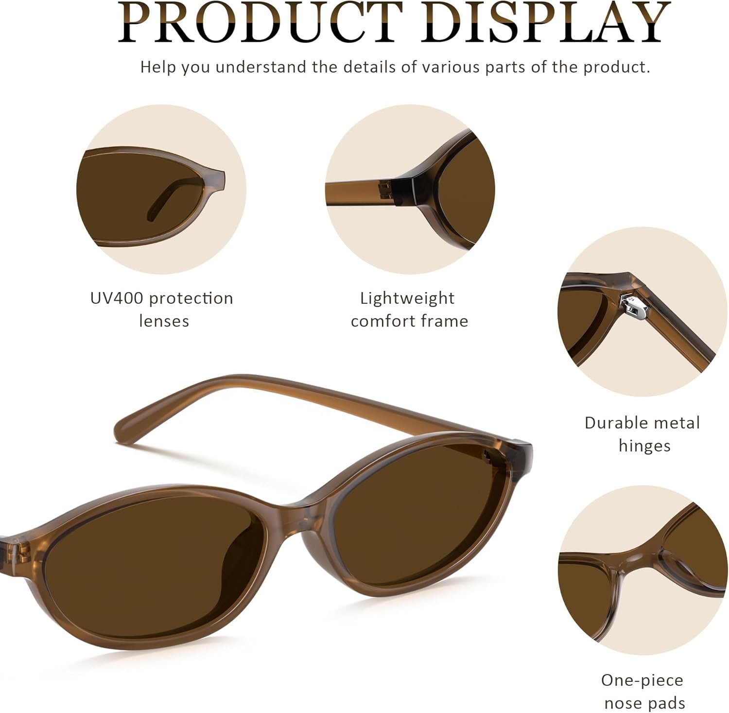 Sunglasses Womens Retro Oval Sunglasses for Women - Cat Eye 90s Glasses Y2K UV400 Lightweight Narrow Shades