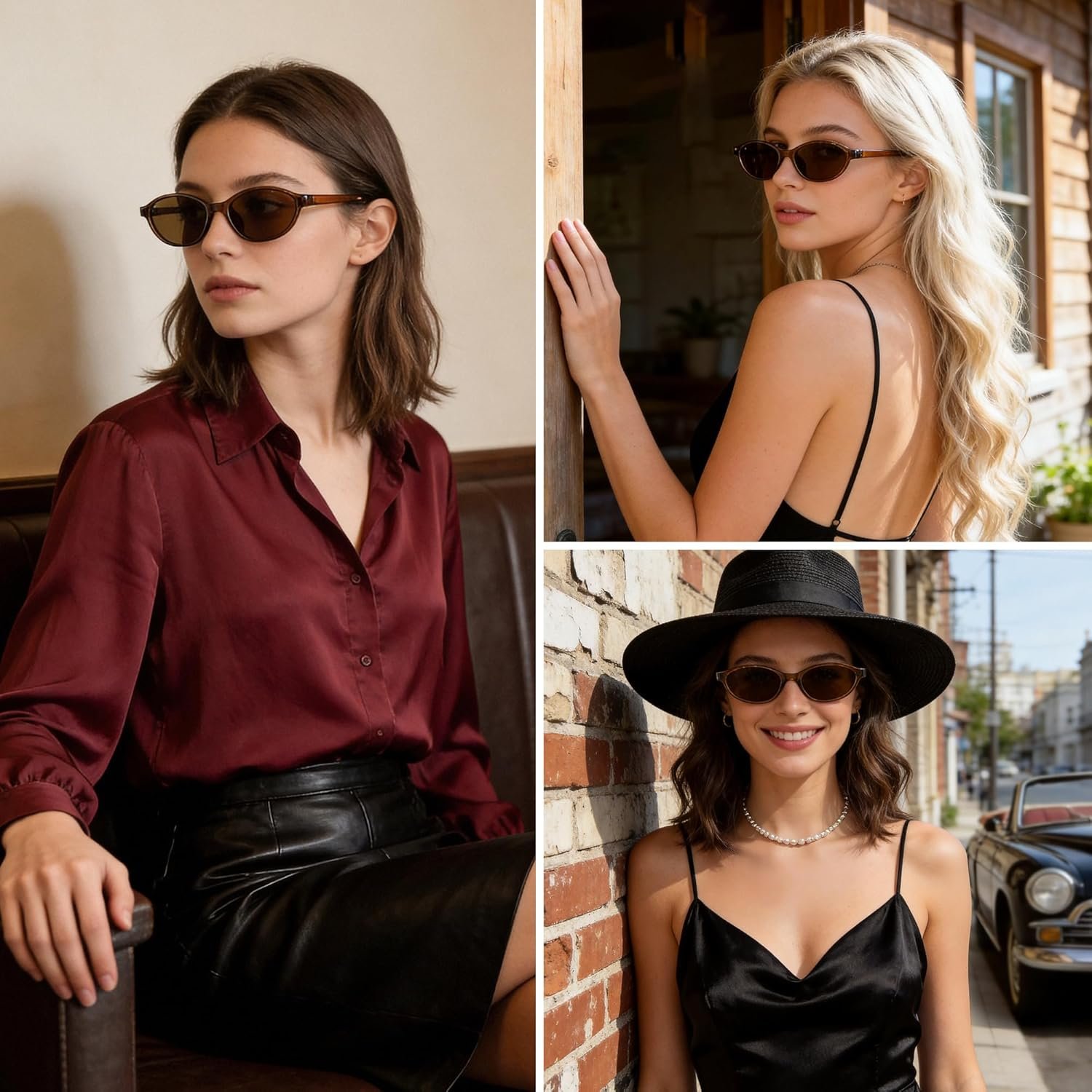 Sunglasses Womens Retro Oval Sunglasses for Women - Cat Eye 90s Glasses Y2K UV400 Lightweight Narrow Shades
