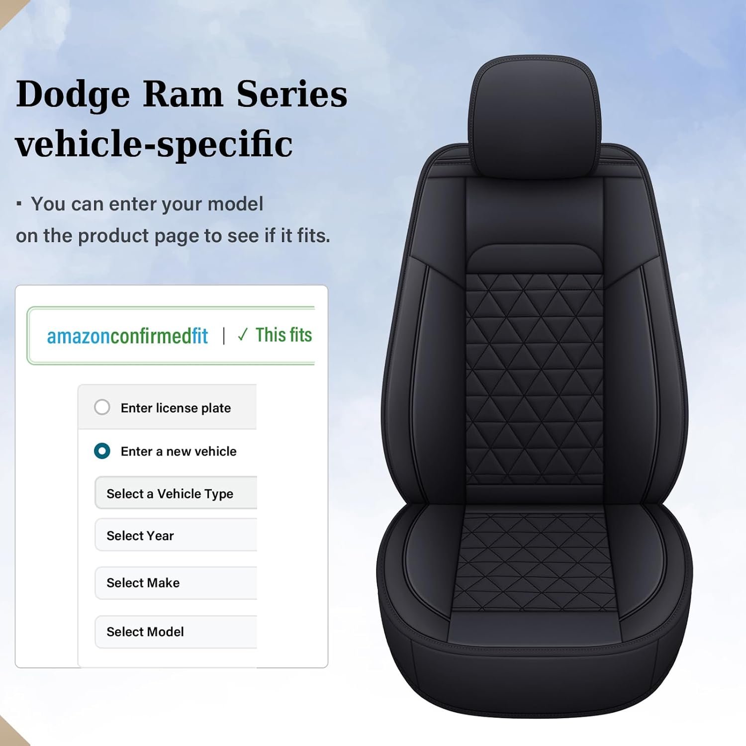 Coverado Ram Seat Covers Full Set, Waterproof Ram 1500 Seat Cover Compatible with 2002-2026 Dodge RAM 1500 2500 3500 Crew Quad Cab with Curved Bench, Black