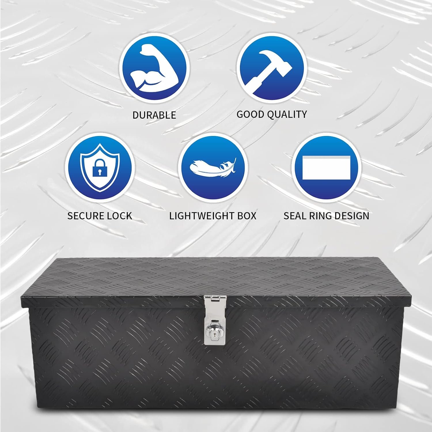 30” Heavy Duty Aluminum Truck Bed Tool Box 5 Bar Tread Waterproof Truck Tool Box Storage Organizer，Truck Box with Side Handle, Lock & Keys,Black (30"X13"X10")