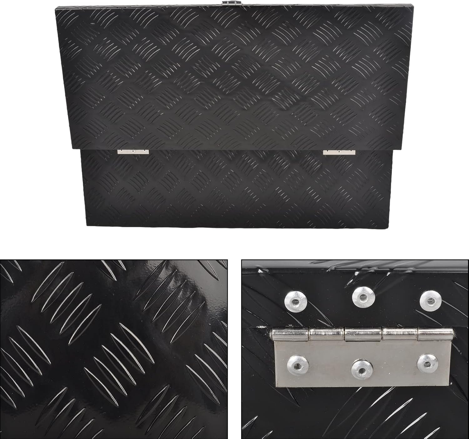 30” Heavy Duty Aluminum Truck Bed Tool Box 5 Bar Tread Waterproof Truck Tool Box Storage Organizer，Truck Box with Side Handle, Lock & Keys,Black (30"X13"X10")