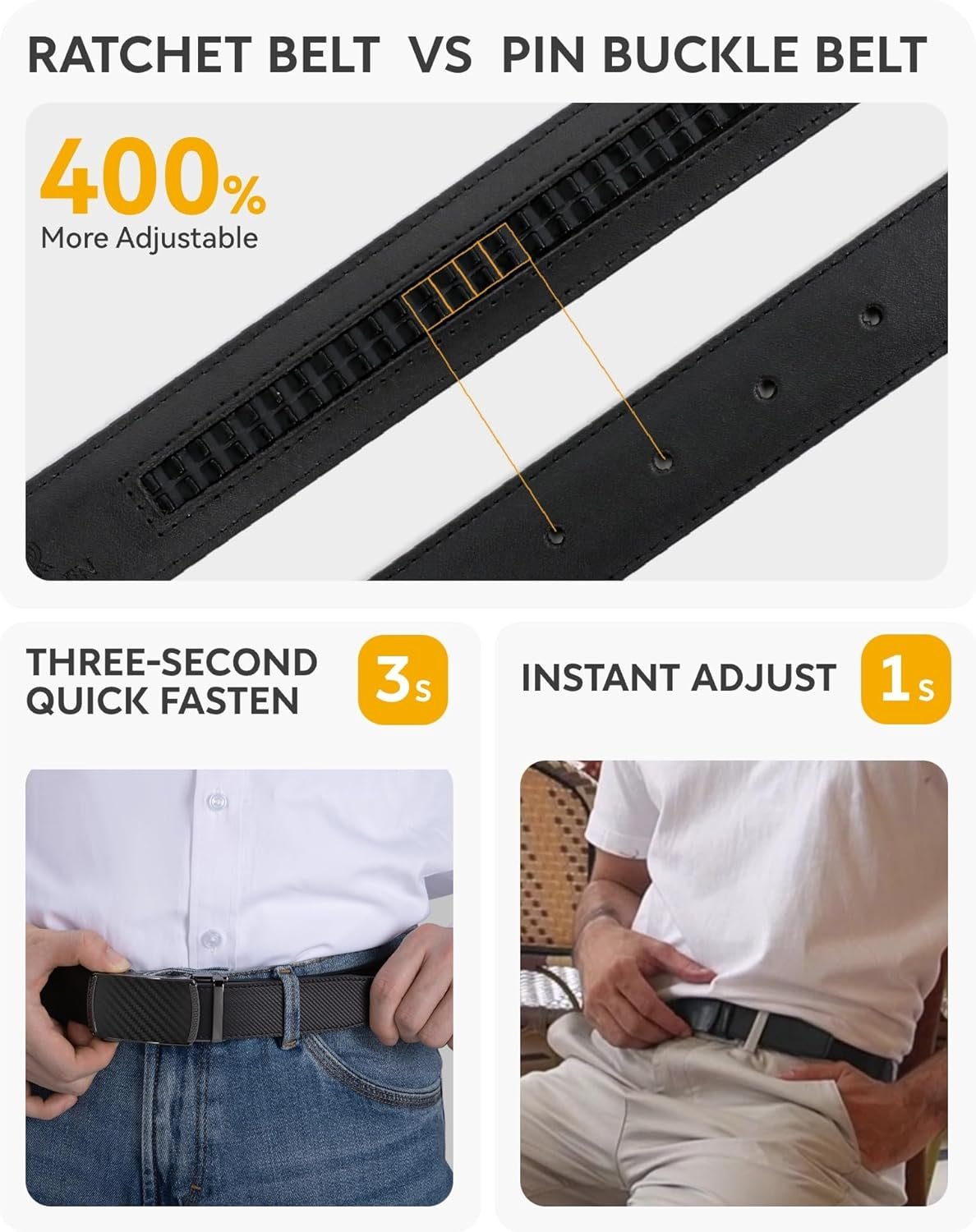 CHAOREN Mens Dress Belt Leather 2 Pack - Mens Ratchet Belt for Dress Shirt and Pants Every Occasion (32mm)