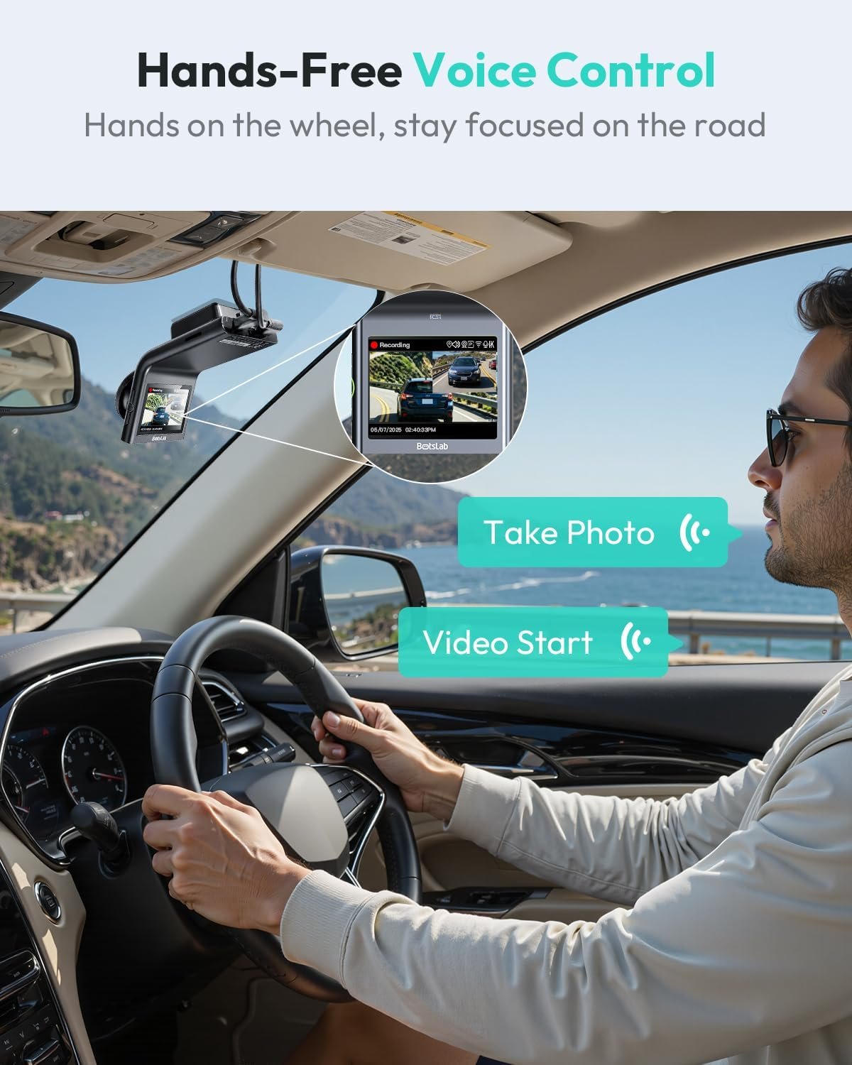 BOTSLAB G300 PLUS 4K DUAL Dash Cam Front and Rear [Updated Version], STARVIS 2 Sensor, 64GB Card Included, Voice Control, 5GHz WiFi Dashcam Front and Rear Camera, GPS,WDR Night Vision,24H Parking Mode