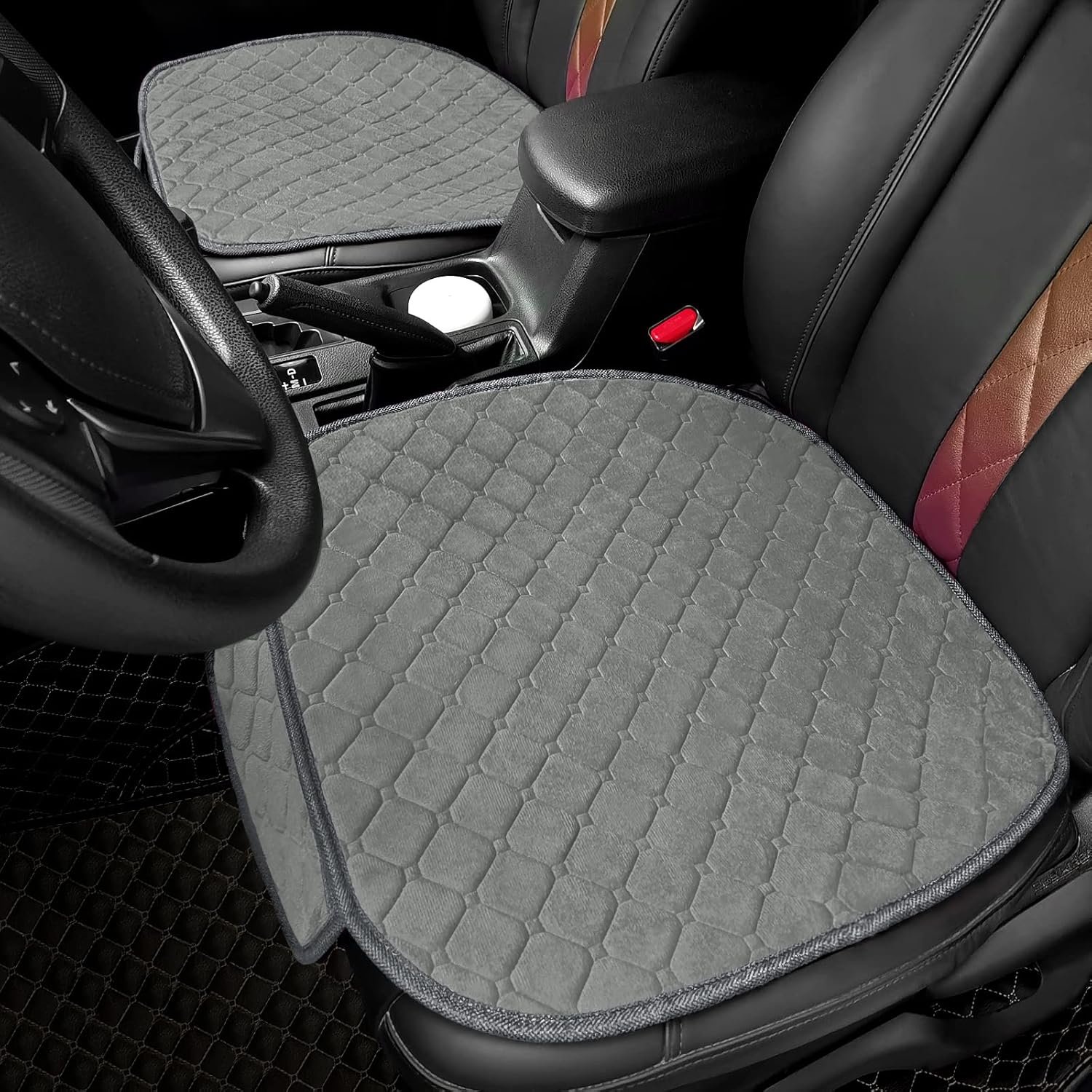 surpassme Comfortable Car Seat Covers Universal Front Seat Coves for Car Accessories with Storage Pockets, Padded Car Interior Covers for Automotive, SUV, Truck, and Van(Grey)