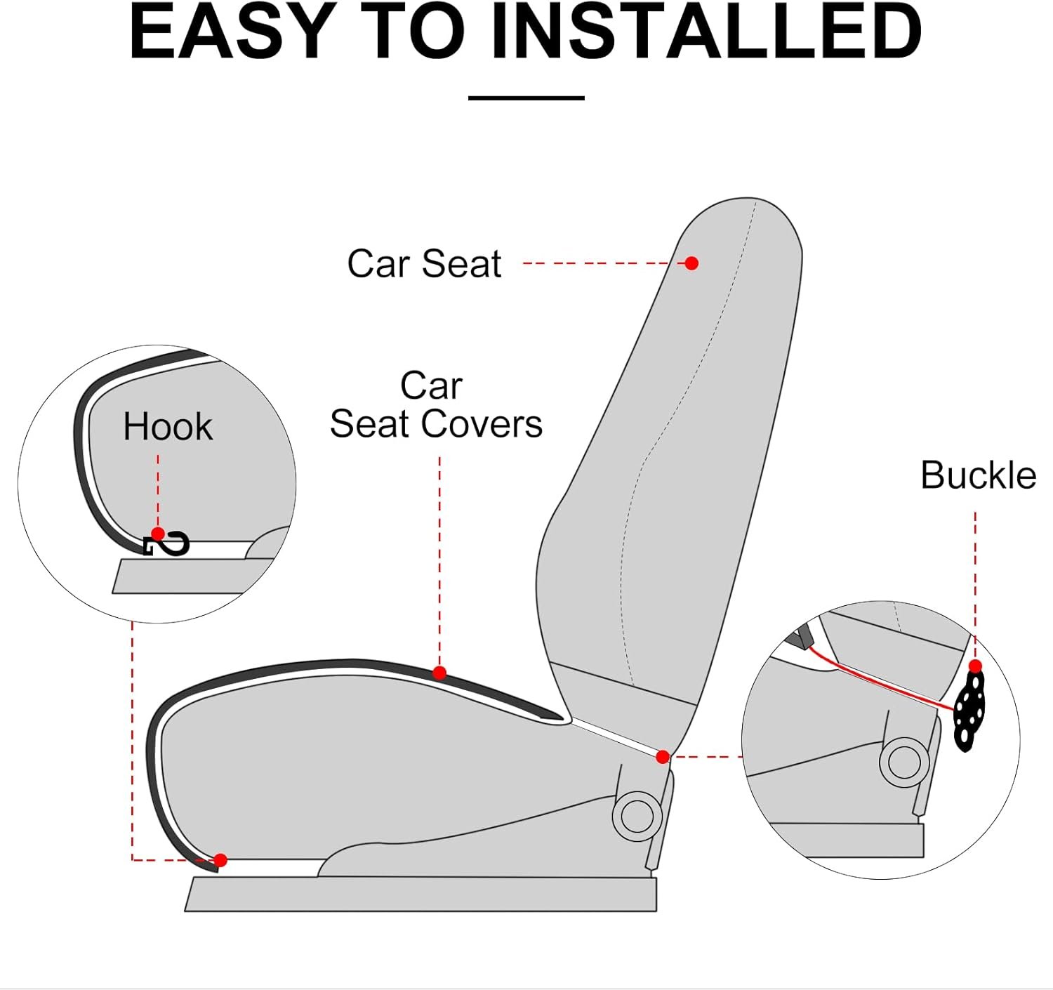 surpassme Comfortable Car Seat Covers Universal Front Seat Coves for Car Accessories with Storage Pockets, Padded Car Interior Covers for Automotive, SUV, Truck, and Van(Grey)