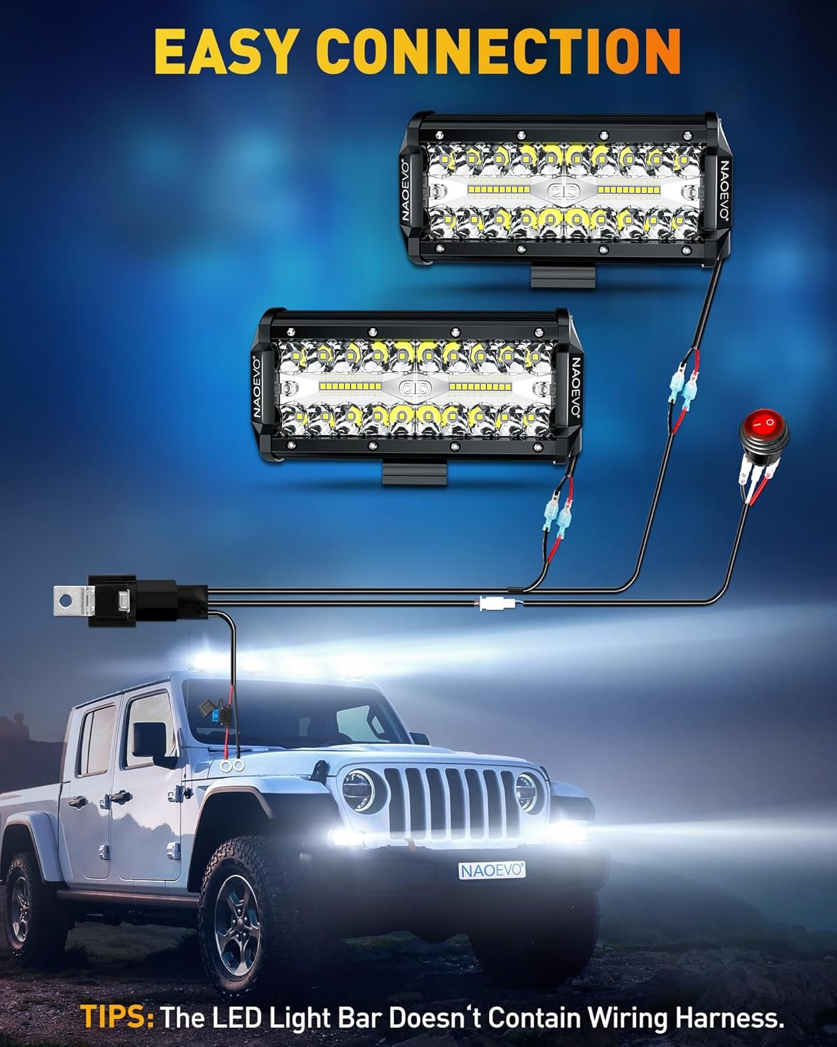 NAOEVO 7 Inch LED Light Bar, 240W 24,000LM LED Pods/Off Road/Fog/Driving Lights with Spot Flood Combo for Truck Boat UTV ATV, 2-Pack (White)