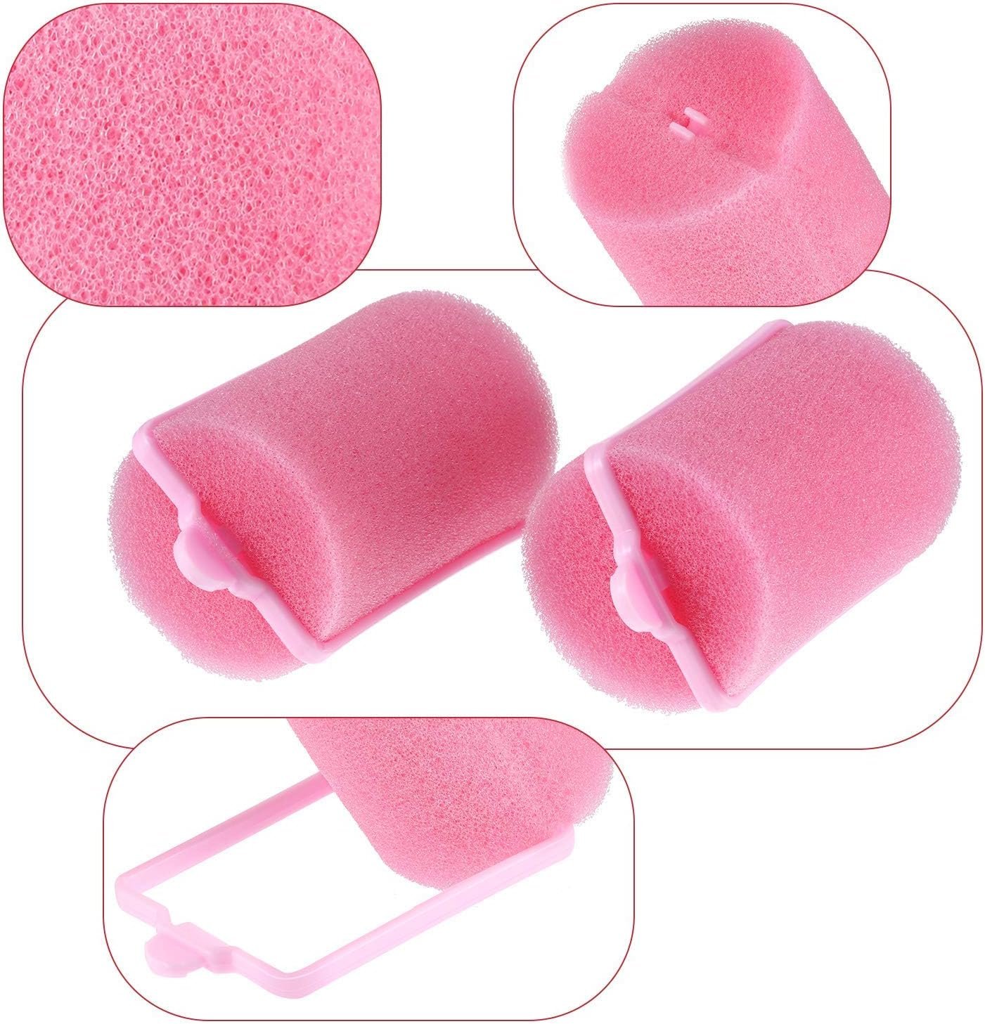 Geyoga 18 Pieces Sponge Hair Rollers Large Soft Foam Hair Styling Curlers Large Size Hairdressing Curlers for Women(Pink,1.6 x 2.8 Inches)