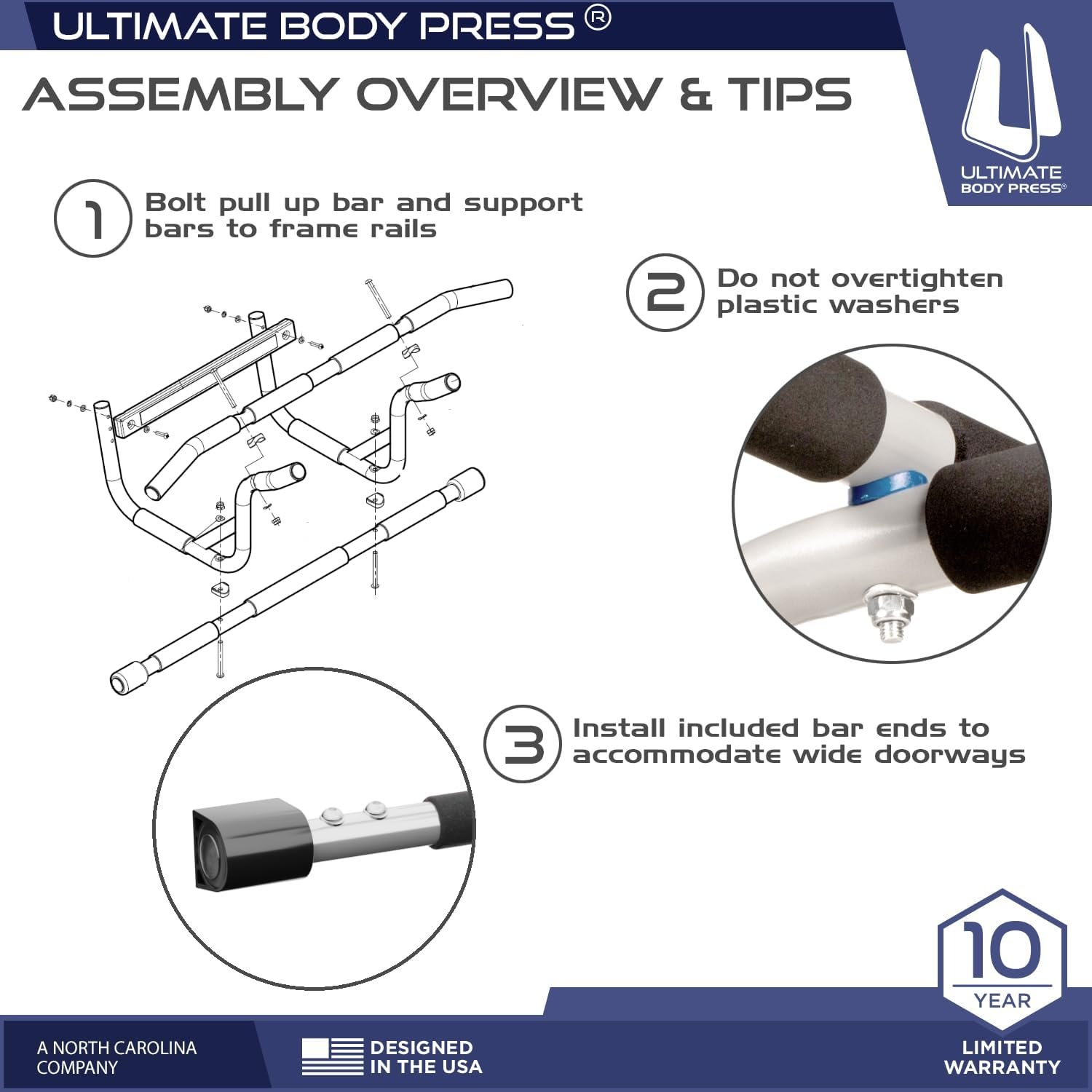 Ultimate Body Press XL Doorway Pull Up bar with Elevated bar & Adjustable Width