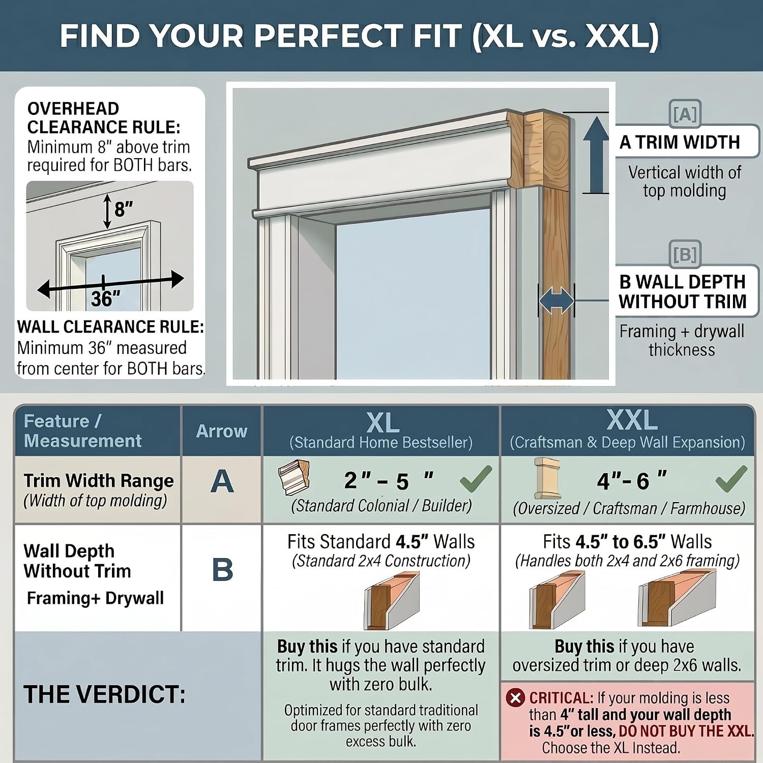 Ultimate Body Press XL Doorway Pull Up bar with Elevated bar & Adjustable Width