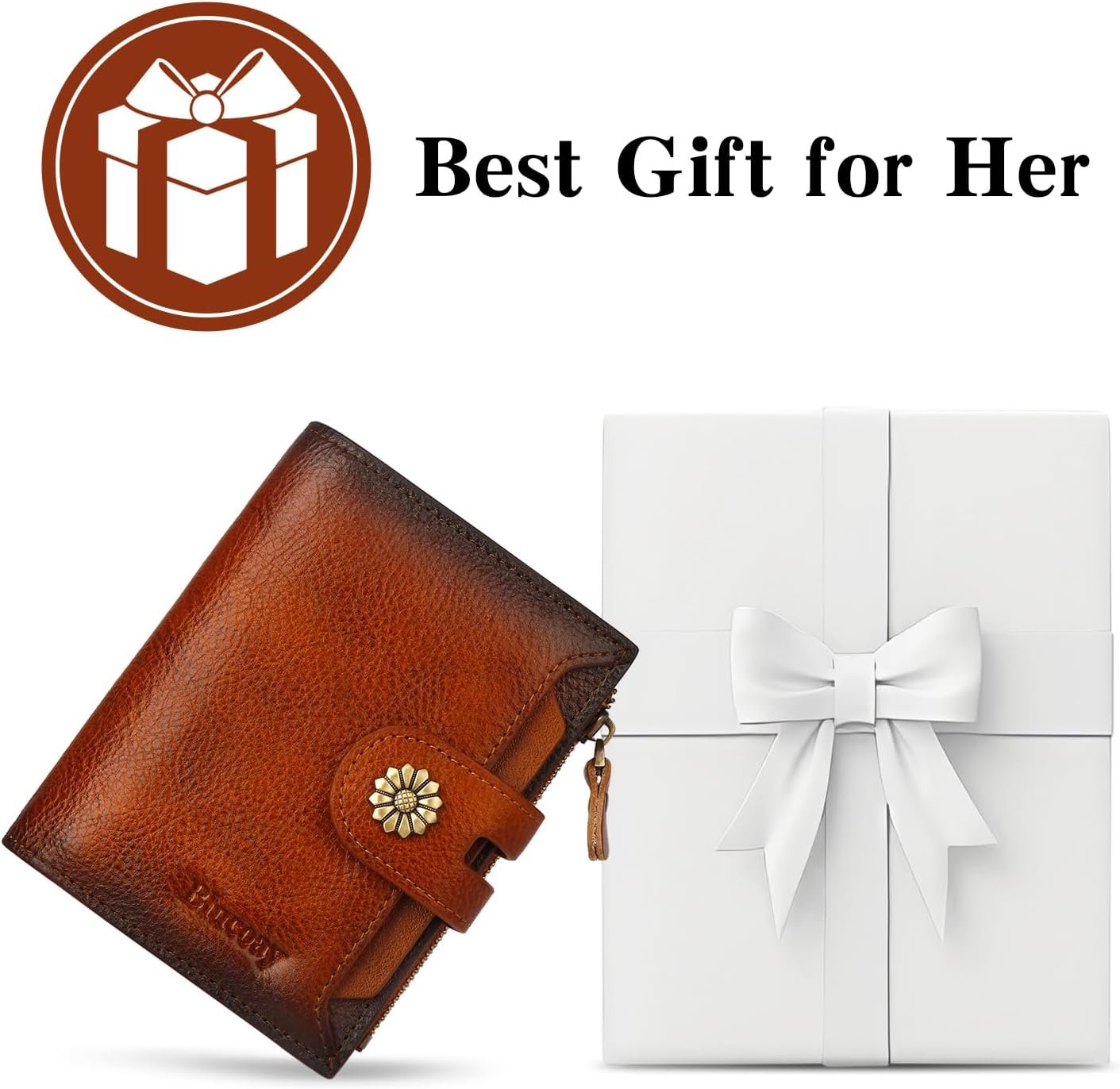 Wallet Women,RFID Blocking Leather Womens Wallet Bifold Compact Card Holder Small Wallet for Women with Removable ID Window Brown