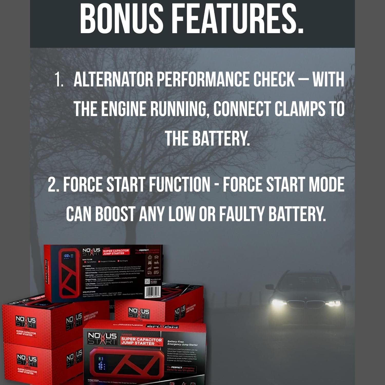 Super Capacitor Jump Starter: No Prep Needed, No Internal Battery, Eco-Friendly & Maintenance-Free Car Accessory, No Need to Pre-Charge, 800 Amp Power, Designed for Any 12V Gas Engine