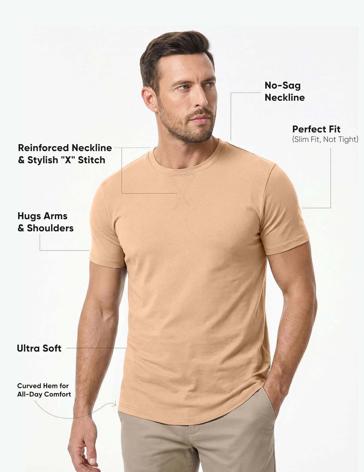 JMIERR Mens 3 Pack Cotton Hipster Hip Hop Longline Crewneck T-Shirt