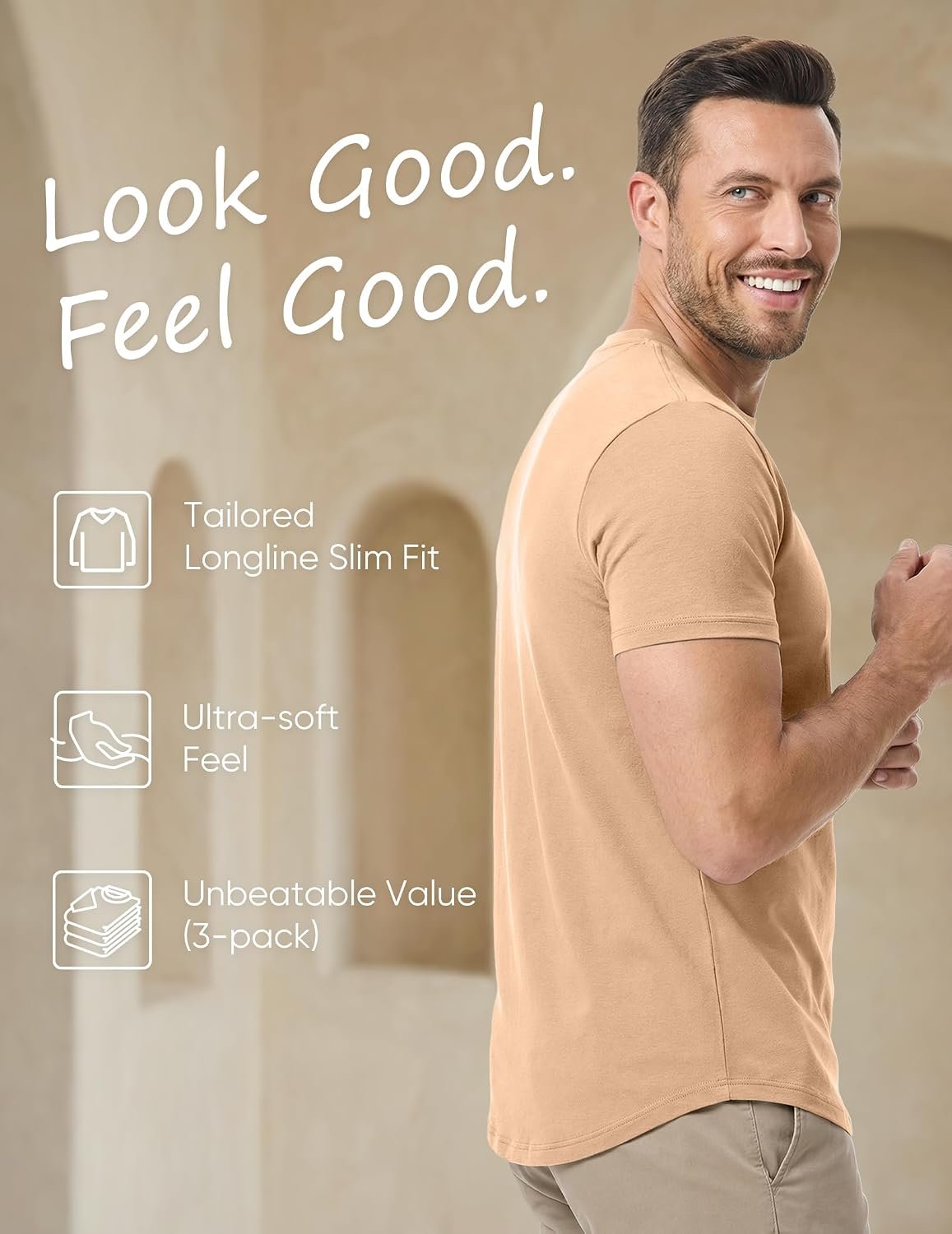 JMIERR Mens 3 Pack Cotton Hipster Hip Hop Longline Crewneck T-Shirt