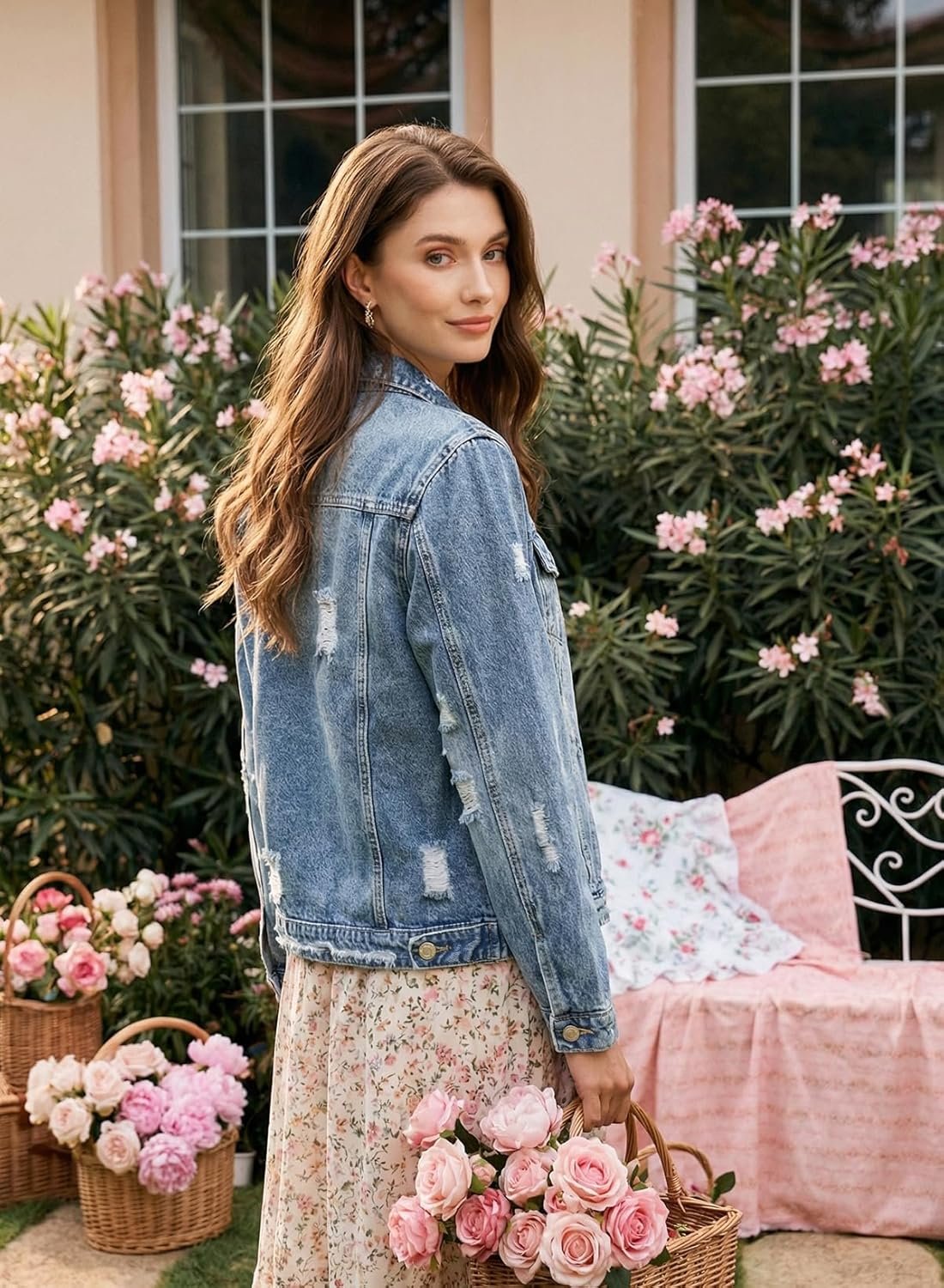 EVALESS Womens Boyfriend Washed Crop Denim Jean Jacket Coat