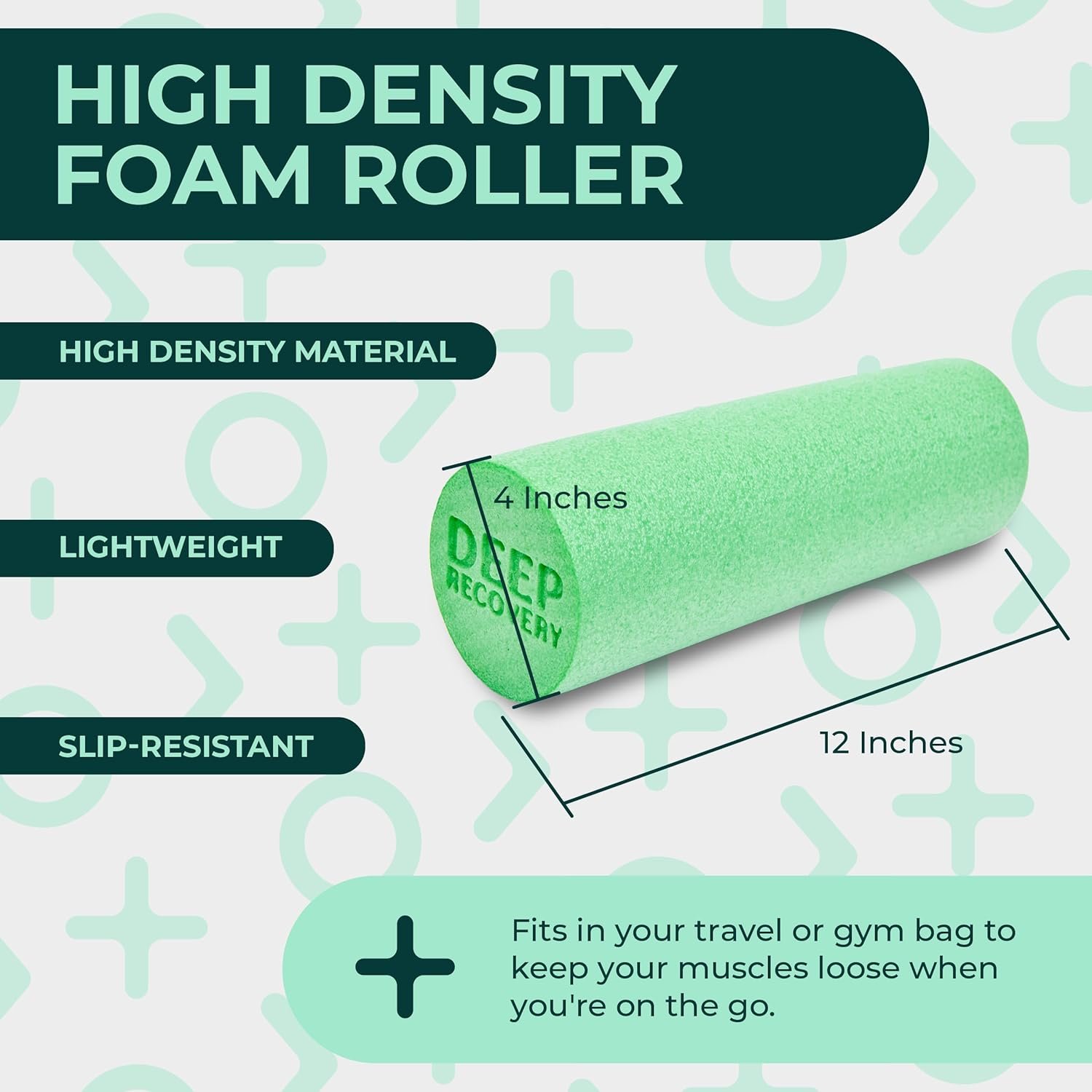 Deep Recovery Yoga Foam Roller for Physical Therapy & Exercise – Green Back Roller for Back Pain, Legs, and Shoulders, 12in x 4in Travel Size – Deep Tissue Massage for Myofascial Release