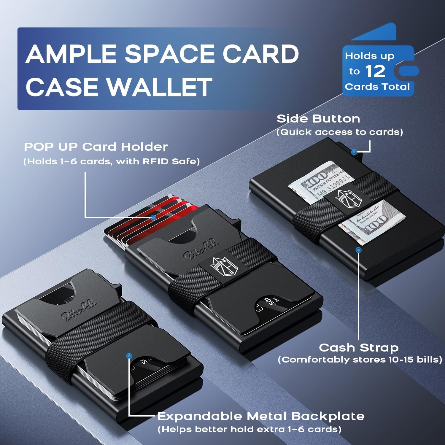 Zitahli Card Holder Wallets for Men - Slim Wallet Holds 6+6 Cards, Metal Card Holder, Minimalist RFID Blocking Wallets with Pop-Up Function, Ultra-Thin, Men's Accessories, Gifts for Him