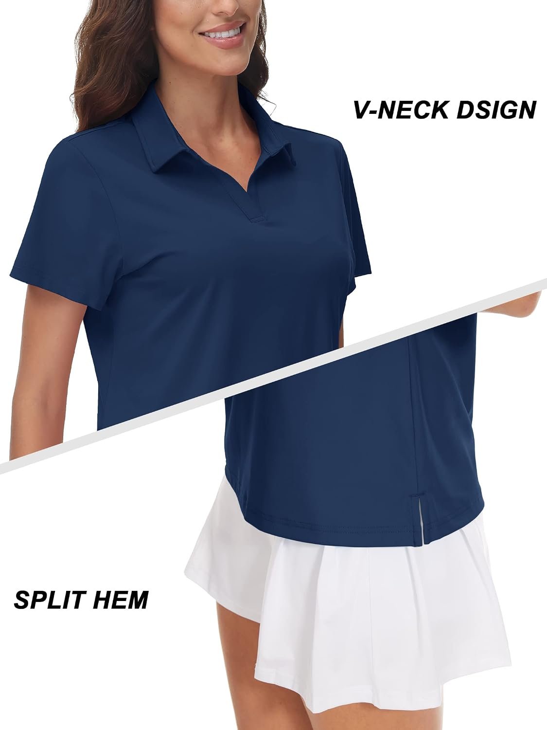 TACVASEN Women's V-Neck Polo Shirts UPF 50+ Short Sleeve Sun Protection Quick Dry Golf Polos Collared Shirt