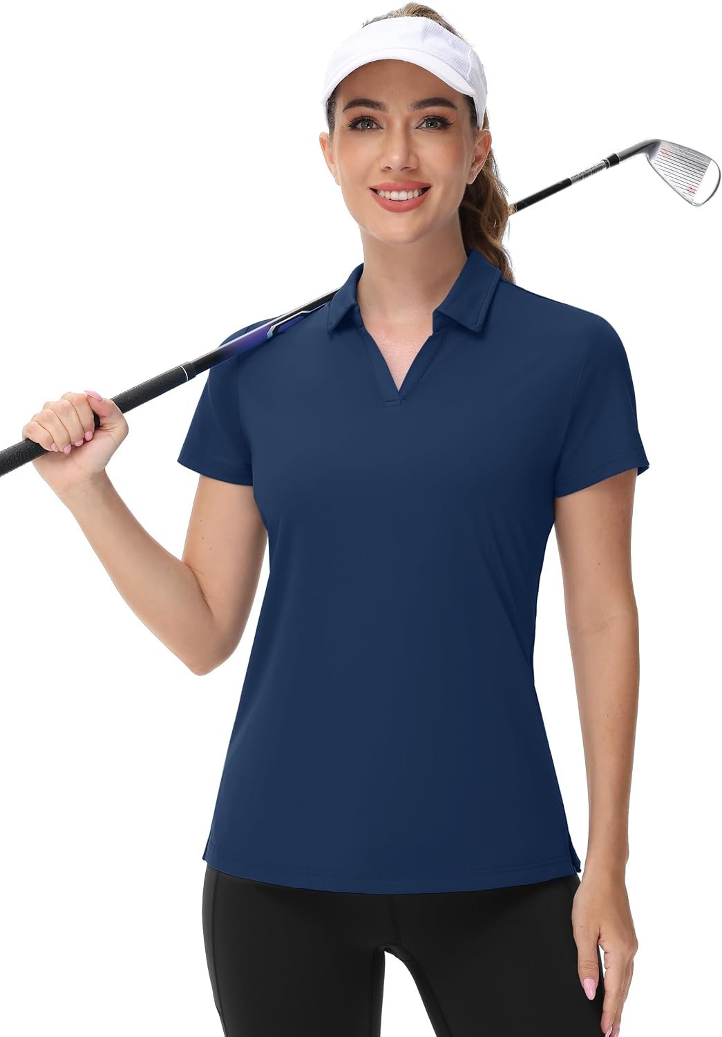 TACVASEN Women's V-Neck Polo Shirts UPF 50+ Short Sleeve Sun Protection Quick Dry Golf Polos Collared Shirt