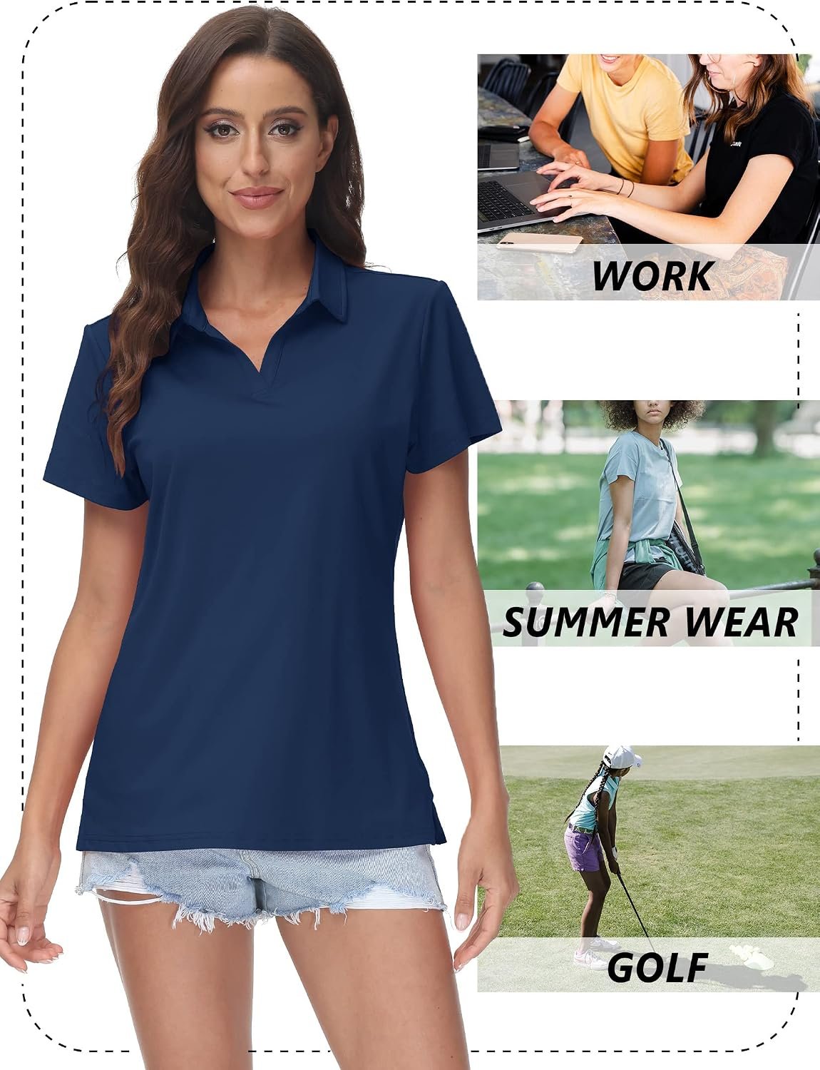 TACVASEN Women's V-Neck Polo Shirts UPF 50+ Short Sleeve Sun Protection Quick Dry Golf Polos Collared Shirt